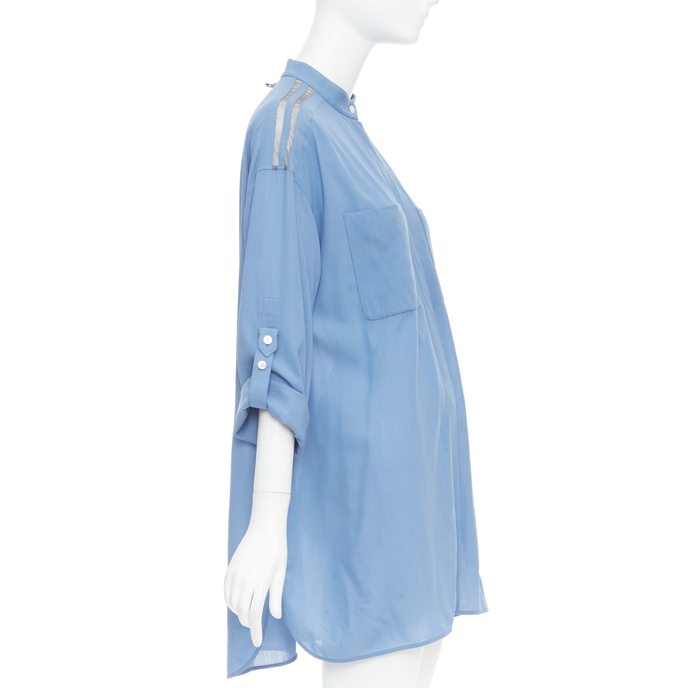 Hermes HERMES blue virgin wool band collar rolled tab sleeves tunic shirt dress FR36 S Size S / US 4 / IT 40 - 5 Thumbnail