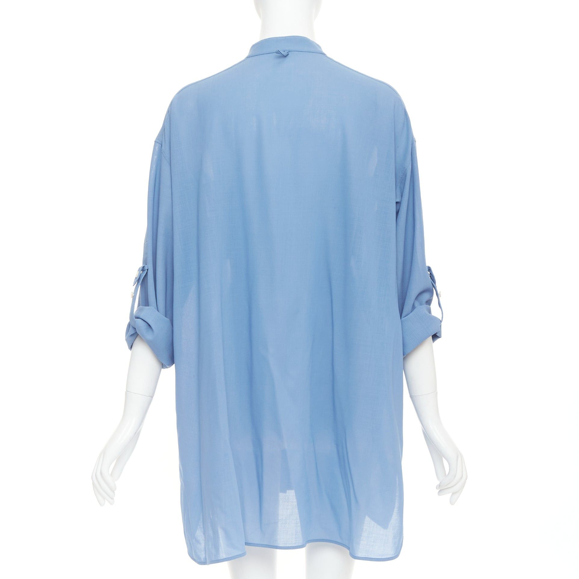 Hermes HERMES blue virgin wool band collar rolled tab sleeves tunic shirt dress FR36 S Size S / US 4 / IT 40 - 6 Thumbnail