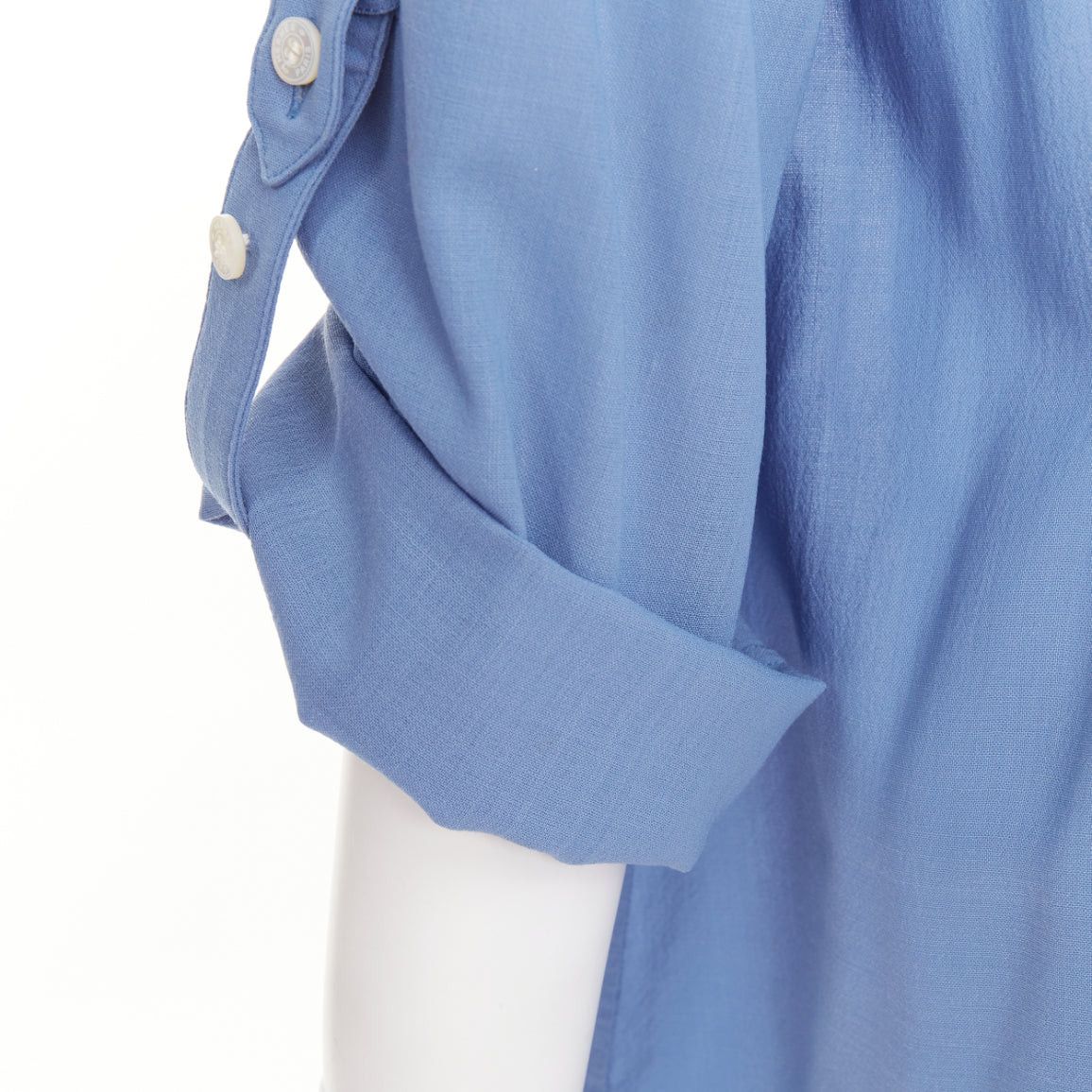 Hermes HERMES blue virgin wool band collar rolled tab sleeves tunic shirt dress FR36 S Size S / US 4 / IT 40 - 2 Thumbnail