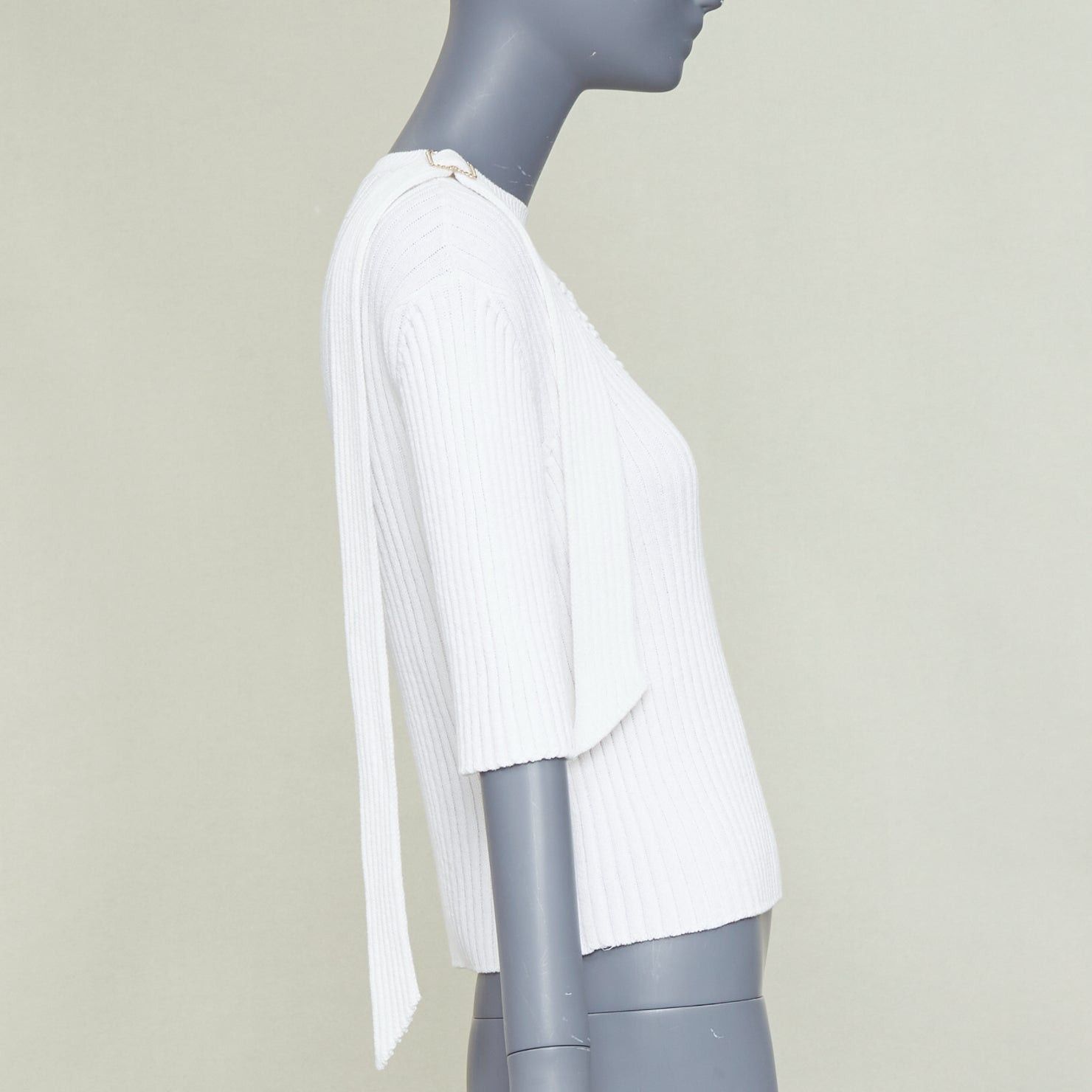 Chanel CHANEL white ribbed cotton knit CC logo buckle sash sweater FR36 S Size S / US 4 / IT 40 - 4 Thumbnail
