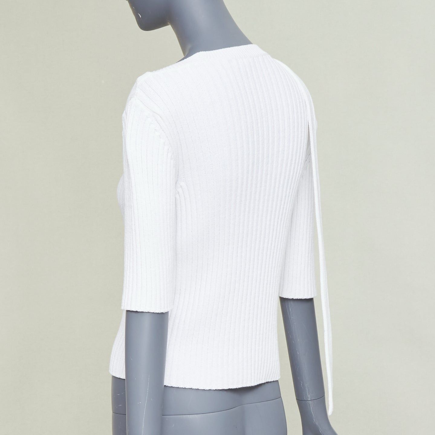 Chanel CHANEL white ribbed cotton knit CC logo buckle sash sweater FR36 S Size S / US 4 / IT 40 - 6 Thumbnail