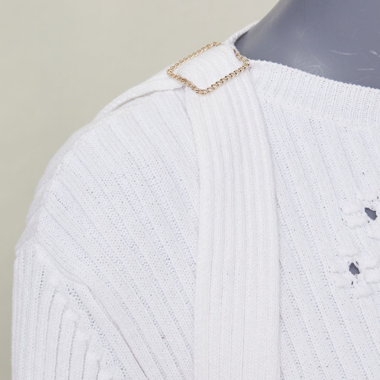 Chanel CHANEL white ribbed cotton knit CC logo buckle sash sweater FR36 S Size S / US 4 / IT 40 - 8 Thumbnail