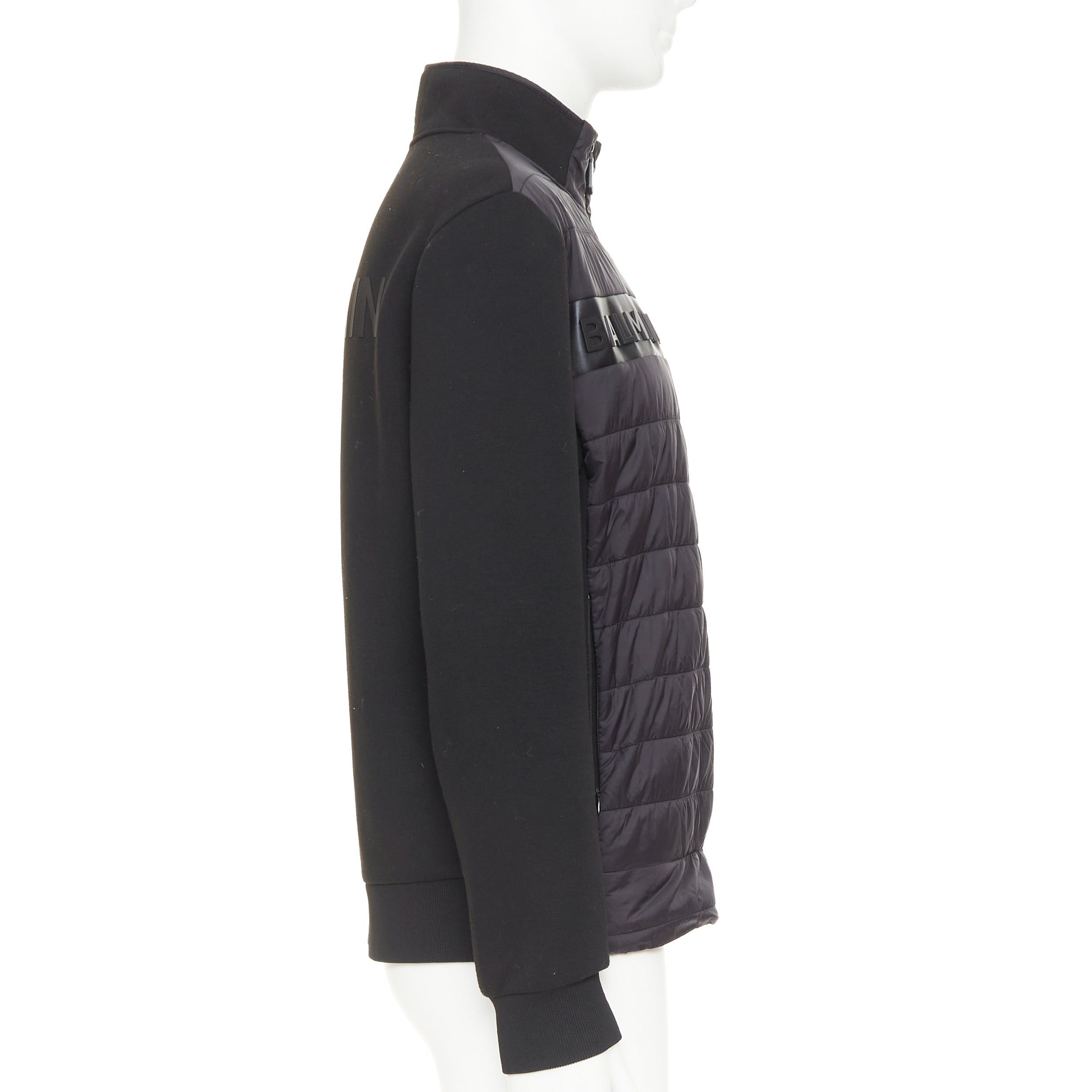 Balmain BALMAIN black mixed quilted puffer logo neoprene sleeves zip up jacket EU50 L Size US L / EU 52-54 / 3 - 5 Thumbnail