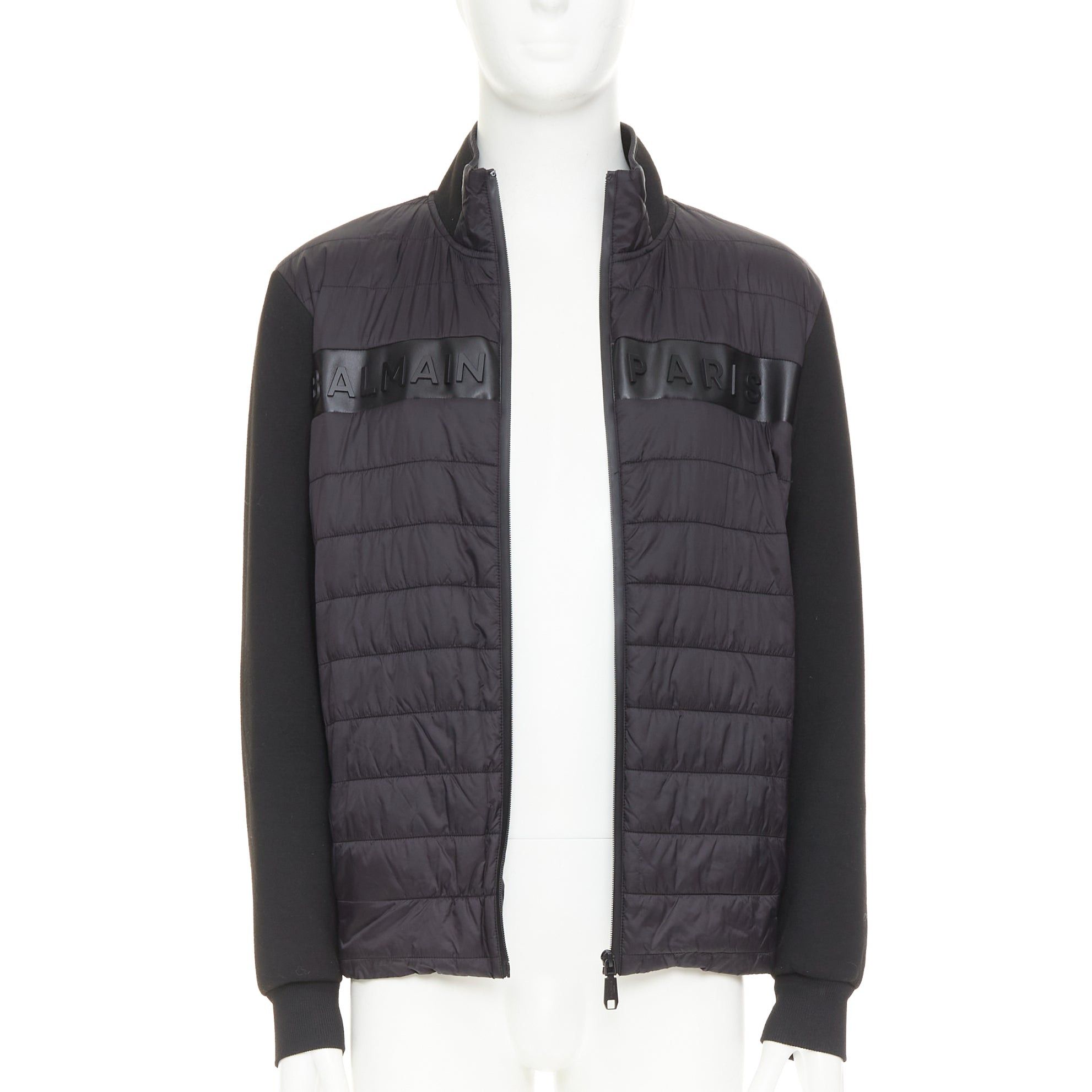 Balmain BALMAIN black mixed quilted puffer logo neoprene sleeves zip up jacket EU50 L Size US L / EU 52-54 / 3 - 3 Thumbnail