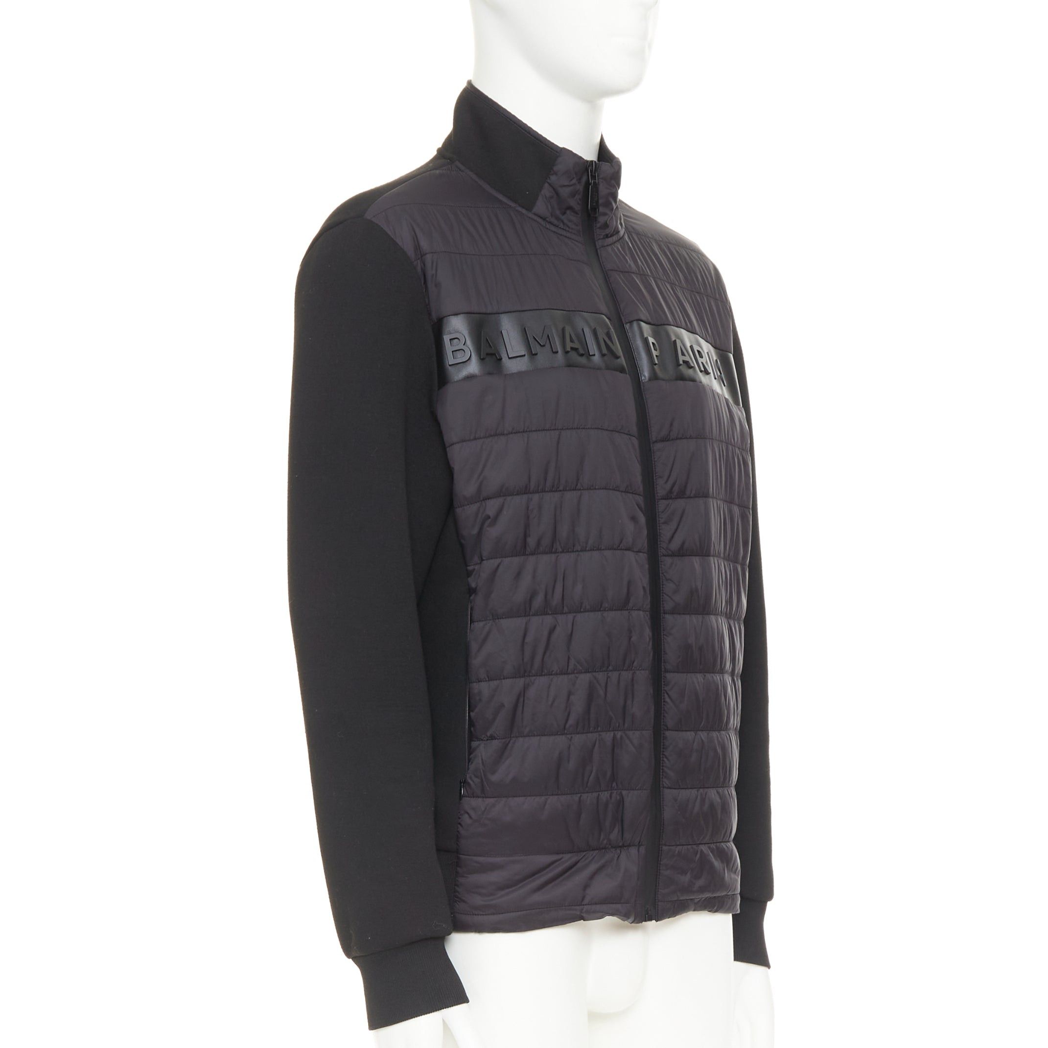 Balmain BALMAIN black mixed quilted puffer logo neoprene sleeves zip up jacket EU50 L Size US L / EU 52-54 / 3 - 4 Thumbnail