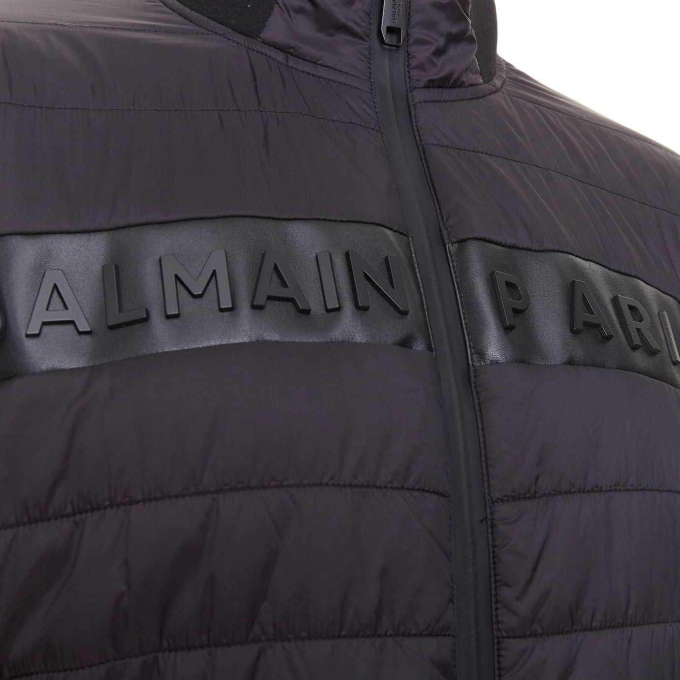 Balmain BALMAIN black mixed quilted puffer logo neoprene sleeves zip up jacket EU50 L Size US L / EU 52-54 / 3 - 8 Thumbnail