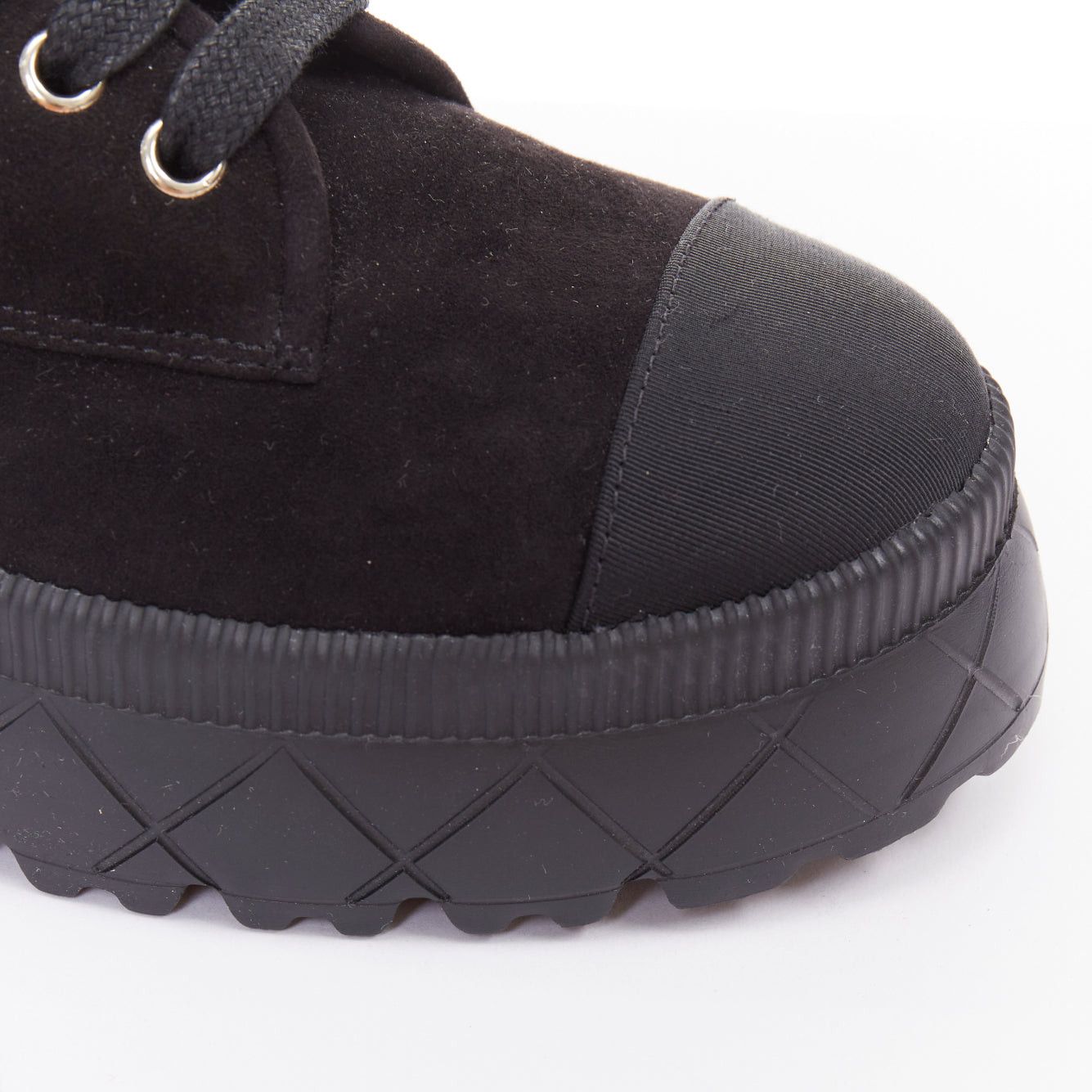 Chanel CHANEL 2023 black quilted suede silver CC cap toe platform laced combat boots EU37.5 Size US 7.5 / IT 37.5 - 7 Thumbnail