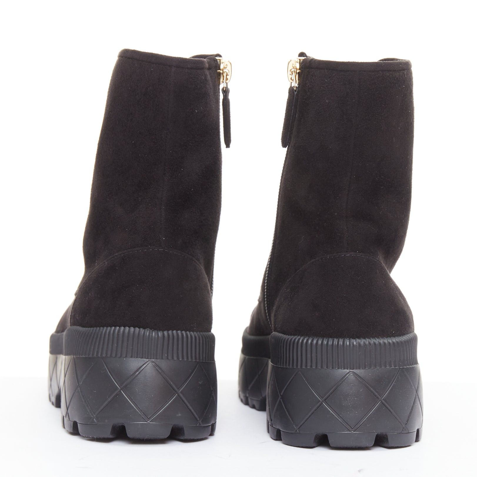 Chanel CHANEL 2023 black quilted suede silver CC cap toe platform laced combat boots EU37.5 Size US 7.5 / IT 37.5 - 5 Thumbnail