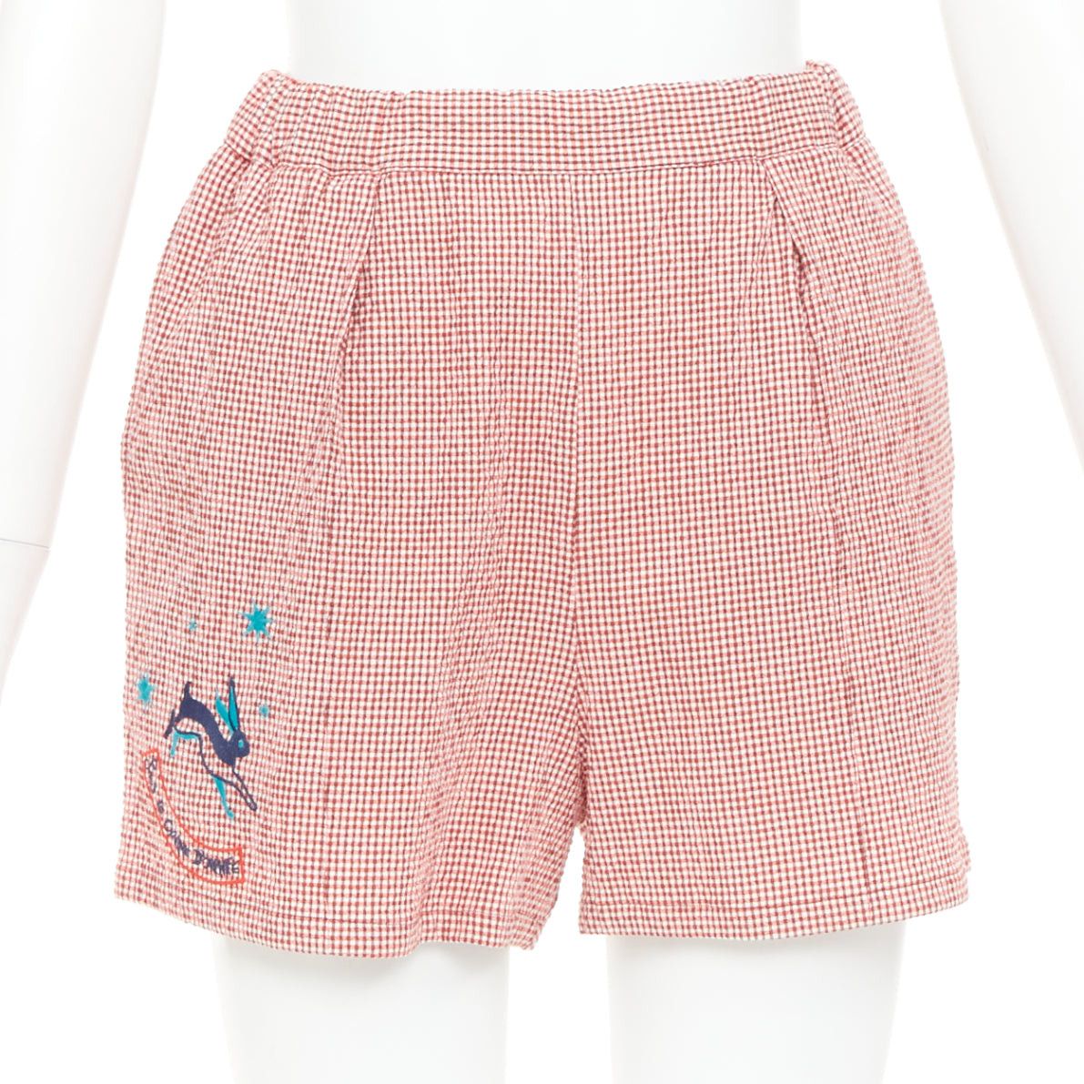 Hermes HERMES Sur La Pouce red gingham cotton blend embroidered pajama shirt shorts set FR34 XS Size XS / US 0-2 / IT 36-38 - 8 Thumbnail