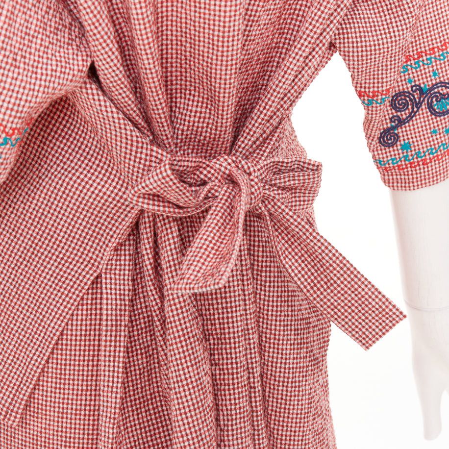 Hermes HERMES Sur La Pouce red gingham cotton blend embroidered pajama shirt shorts set FR34 XS Size XS / US 0-2 / IT 36-38 - 7 Thumbnail