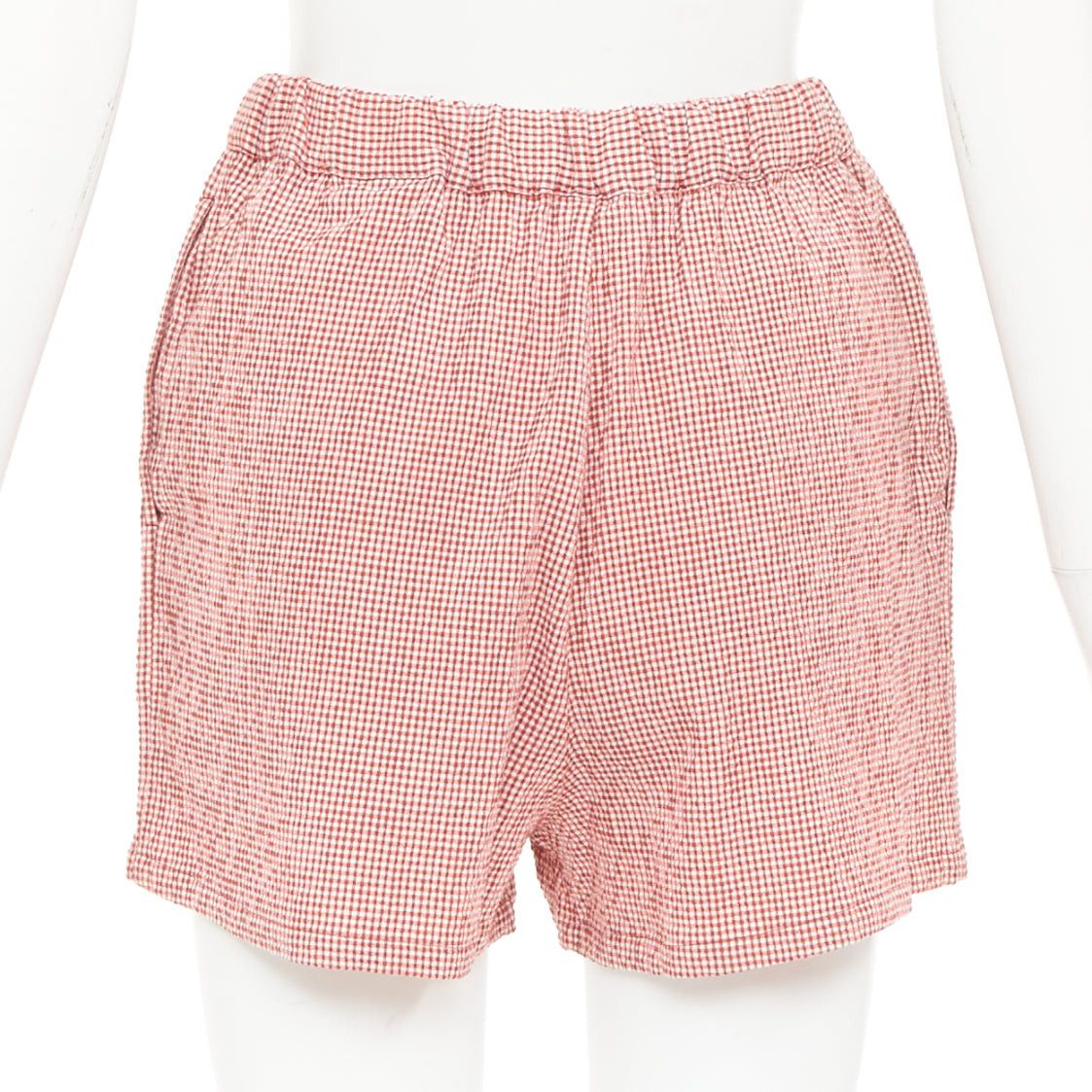 Hermes HERMES Sur La Pouce red gingham cotton blend embroidered pajama shirt shorts set FR34 XS Size XS / US 0-2 / IT 36-38 - 9 Thumbnail