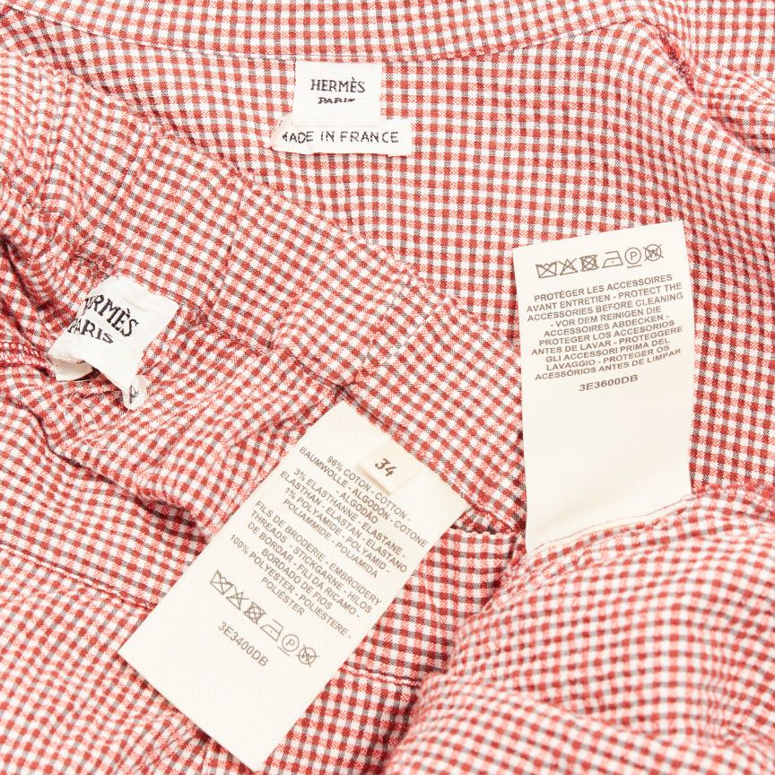 Hermes HERMES Sur La Pouce red gingham cotton blend embroidered pajama shirt shorts set FR34 XS Size XS / US 0-2 / IT 36-38 - 10 Thumbnail
