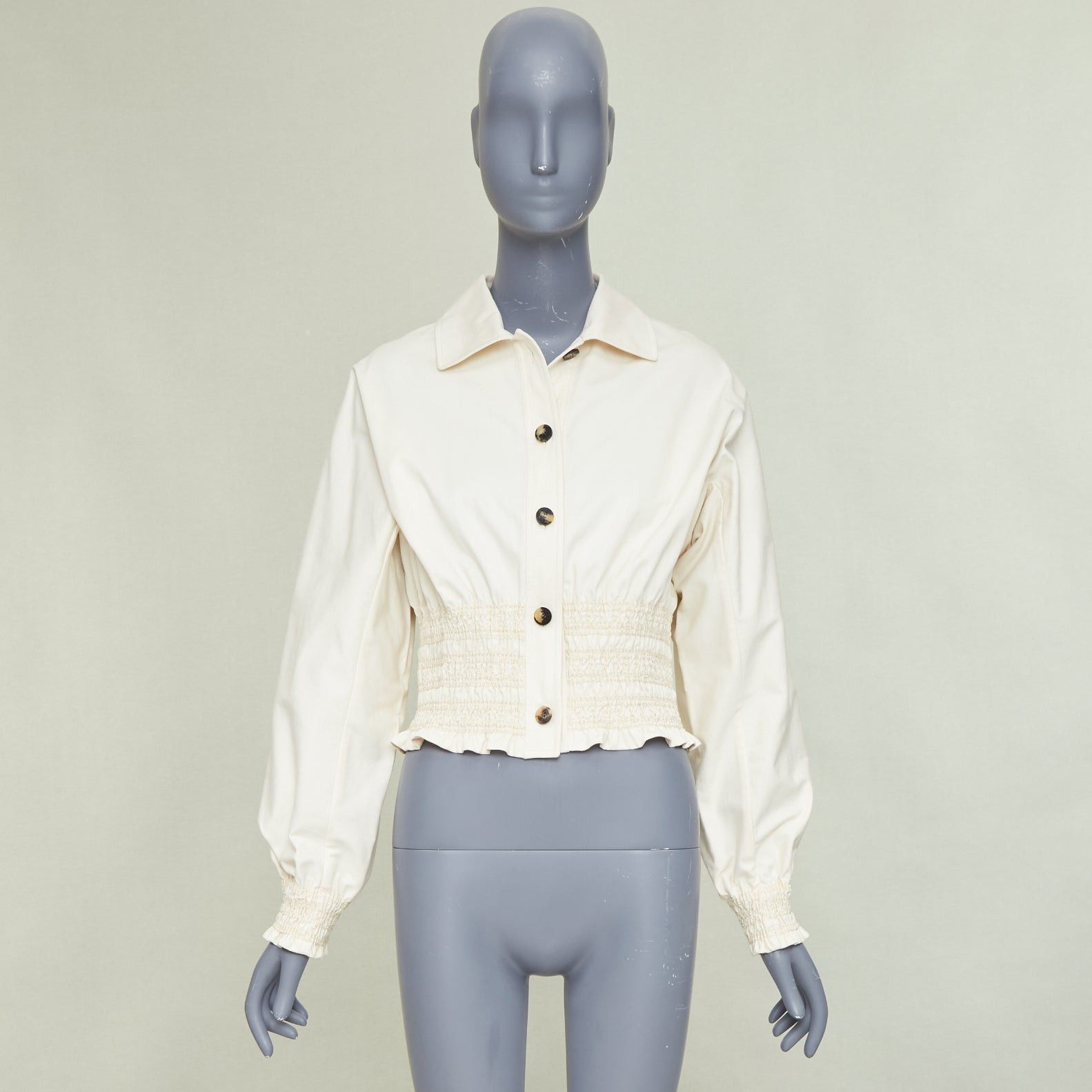 Hermes HERMES 2010 Crude Cell ivory heavy cotton smocked waist cropped overshirt jacket FR38 M Size M / US 6-8 / IT 42-44 - 10 Thumbnail