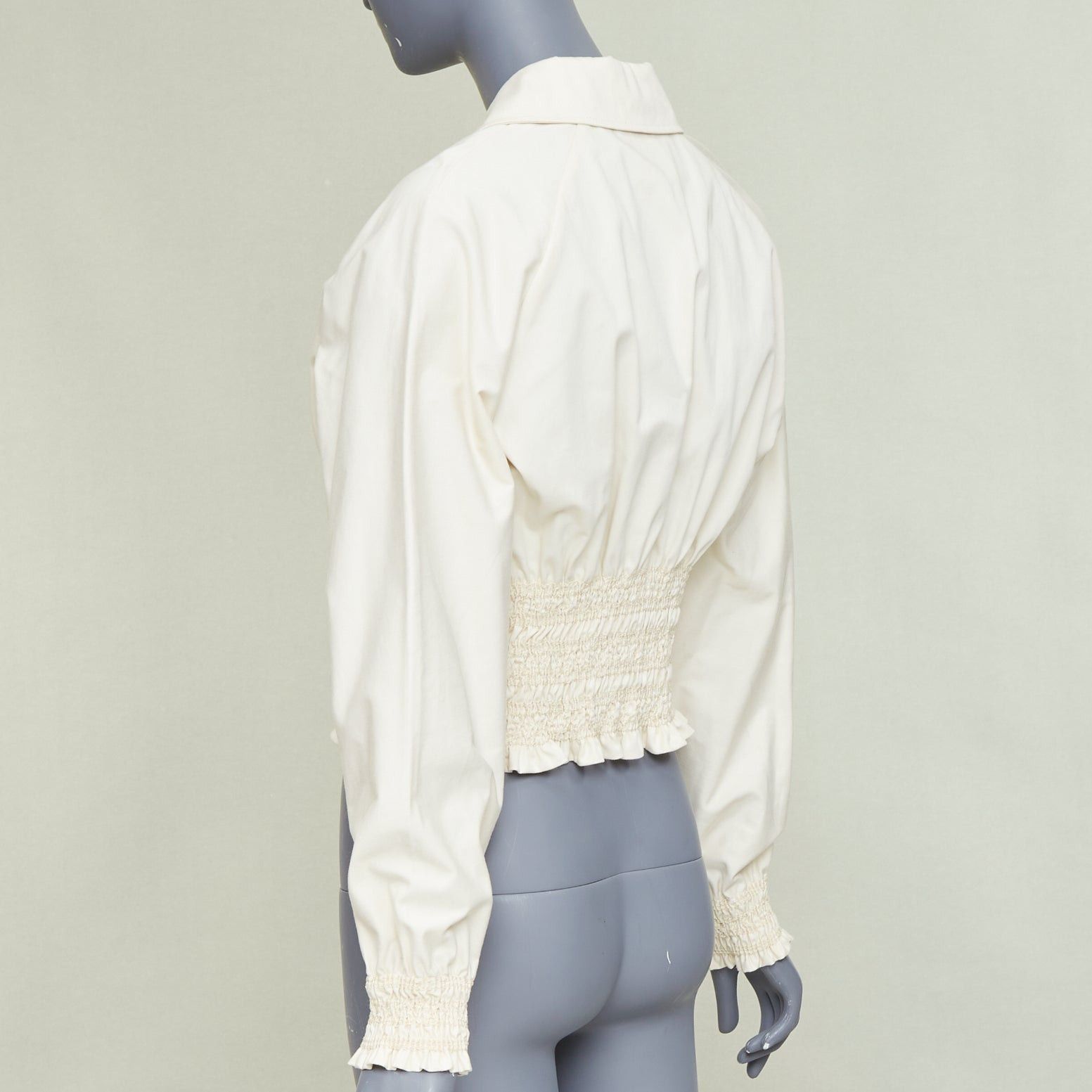 Hermes HERMES 2010 Crude Cell ivory heavy cotton smocked waist cropped overshirt jacket FR38 M Size M / US 6-8 / IT 42-44 - 7 Thumbnail