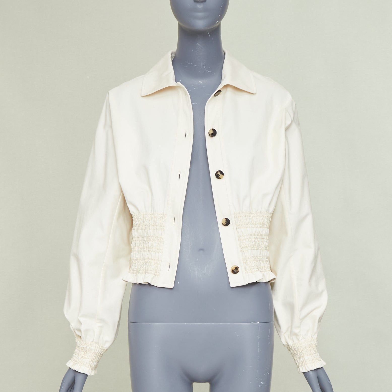 Hermes HERMES 2010 Crude Cell ivory heavy cotton smocked waist cropped overshirt jacket FR38 M Size M / US 6-8 / IT 42-44 - 3 Thumbnail
