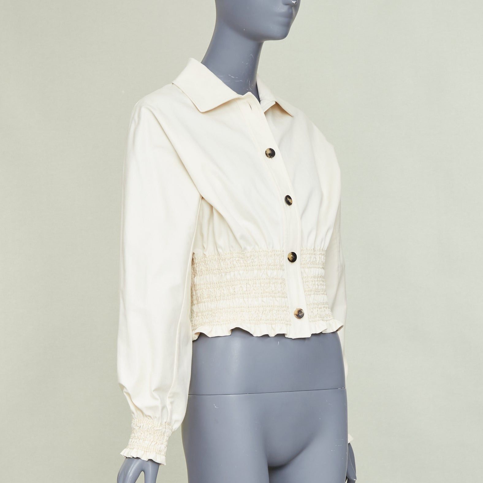 Hermes HERMES 2010 Crude Cell ivory heavy cotton smocked waist cropped overshirt jacket FR38 M Size M / US 6-8 / IT 42-44 - 4 Thumbnail