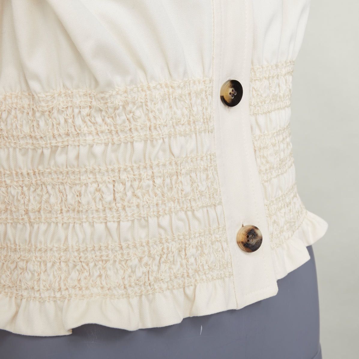 Hermes HERMES 2010 Crude Cell ivory heavy cotton smocked waist cropped overshirt jacket FR38 M Size M / US 6-8 / IT 42-44 - 2 Thumbnail