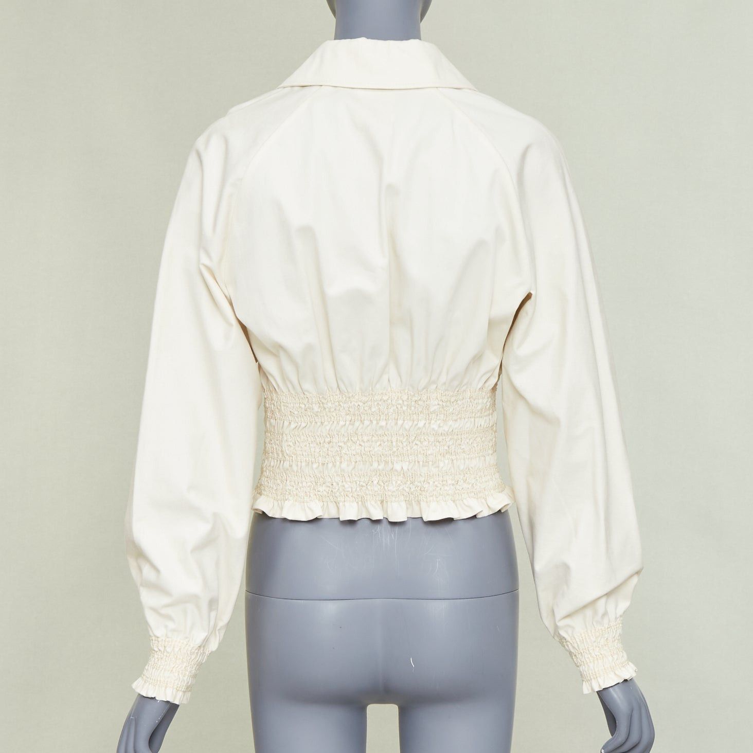 Hermes HERMES 2010 Crude Cell ivory heavy cotton smocked waist cropped overshirt jacket FR38 M Size M / US 6-8 / IT 42-44 - 6 Thumbnail