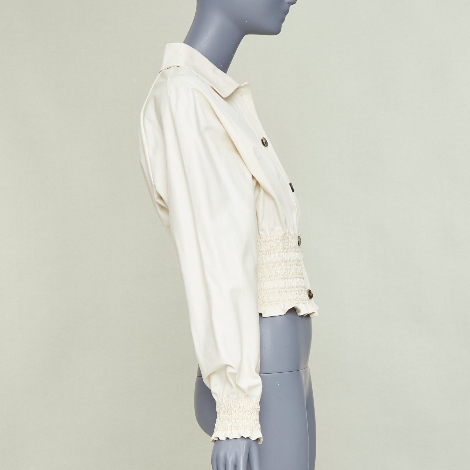 Hermes HERMES 2010 Crude Cell ivory heavy cotton smocked waist cropped overshirt jacket FR38 M Size M / US 6-8 / IT 42-44 - 5 Thumbnail