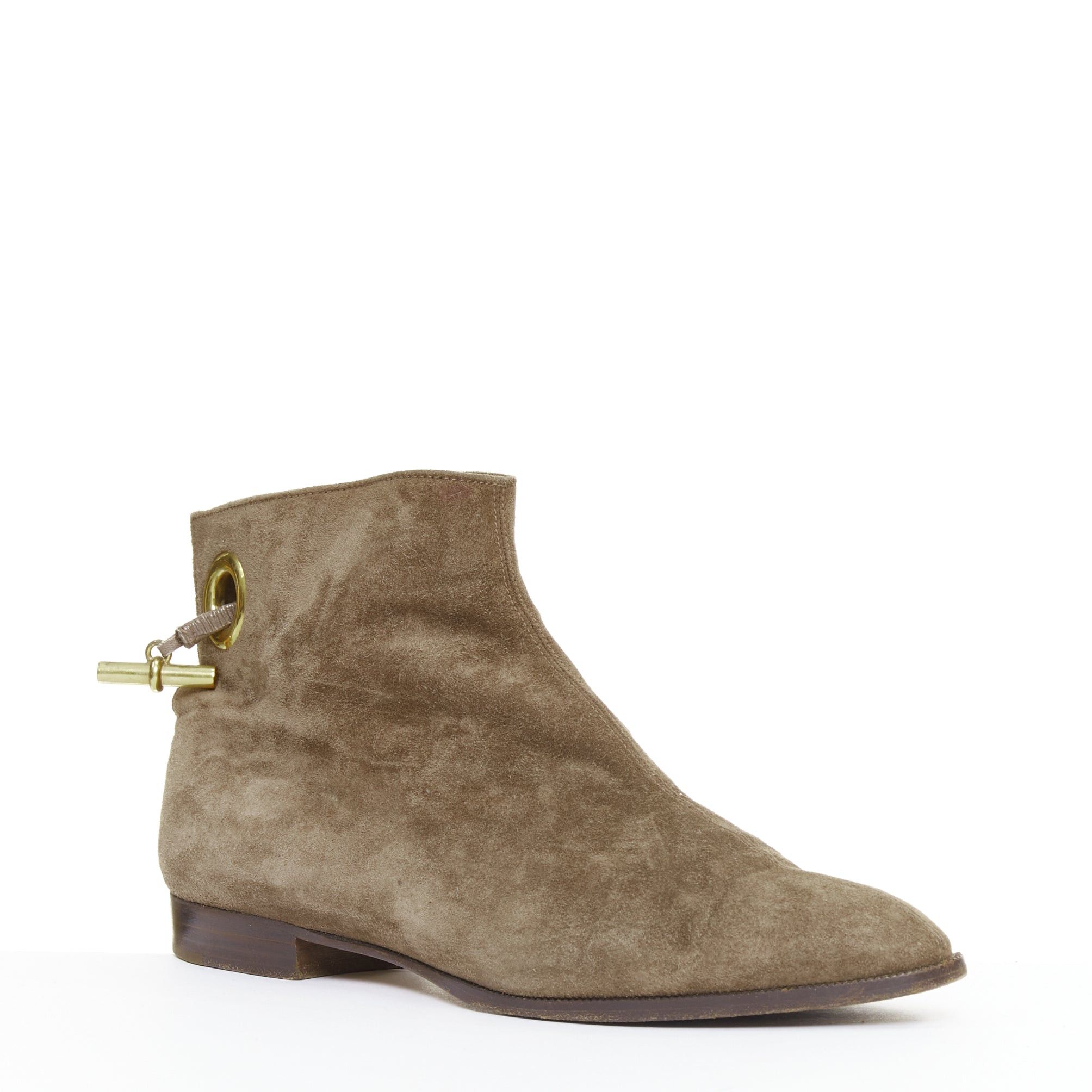 Hermes HERMES brown suede gold Kelly toggle hardware point toe ankle boots EU37.5 Size US 7.5 / IT 37.5 - 2 Thumbnail