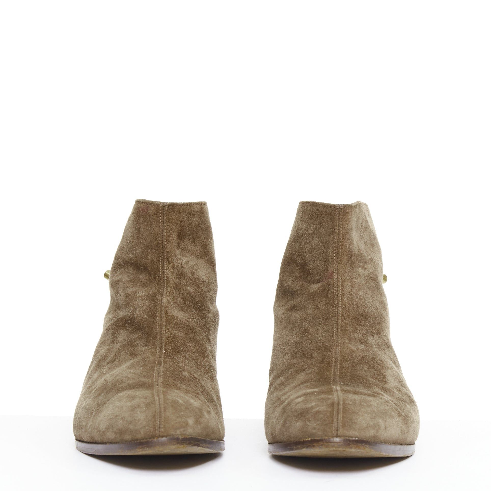 Hermes HERMES brown suede gold Kelly toggle hardware point toe ankle boots EU37.5 Size US 7.5 / IT 37.5 - 3 Thumbnail