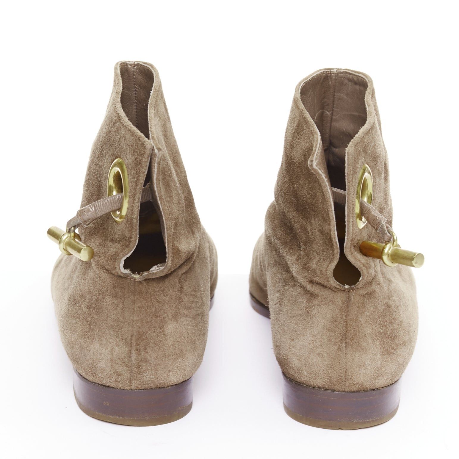 Hermes HERMES brown suede gold Kelly toggle hardware point toe ankle boots EU37.5 Size US 7.5 / IT 37.5 - 5 Thumbnail