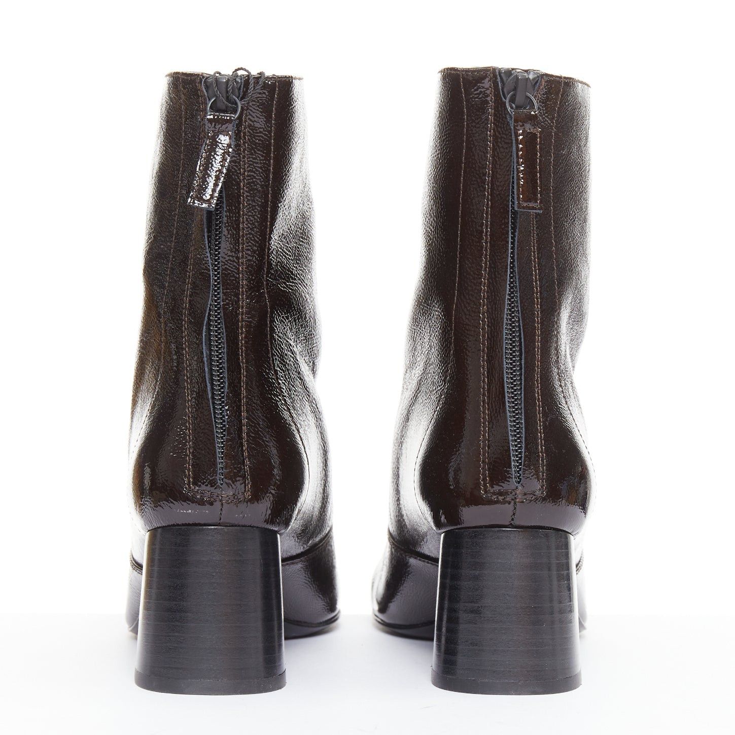 Sandro SANDRO chocolate cracked cow leather square toe block heel ankle boots EU38 Size US 8 / IT 38 - 5 Thumbnail