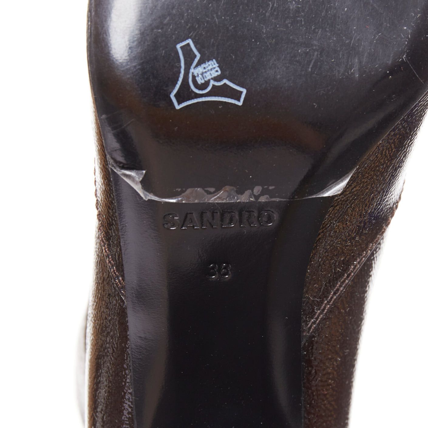 Sandro SANDRO chocolate cracked cow leather square toe block heel ankle boots EU38 Size US 8 / IT 38 - 9 Thumbnail
