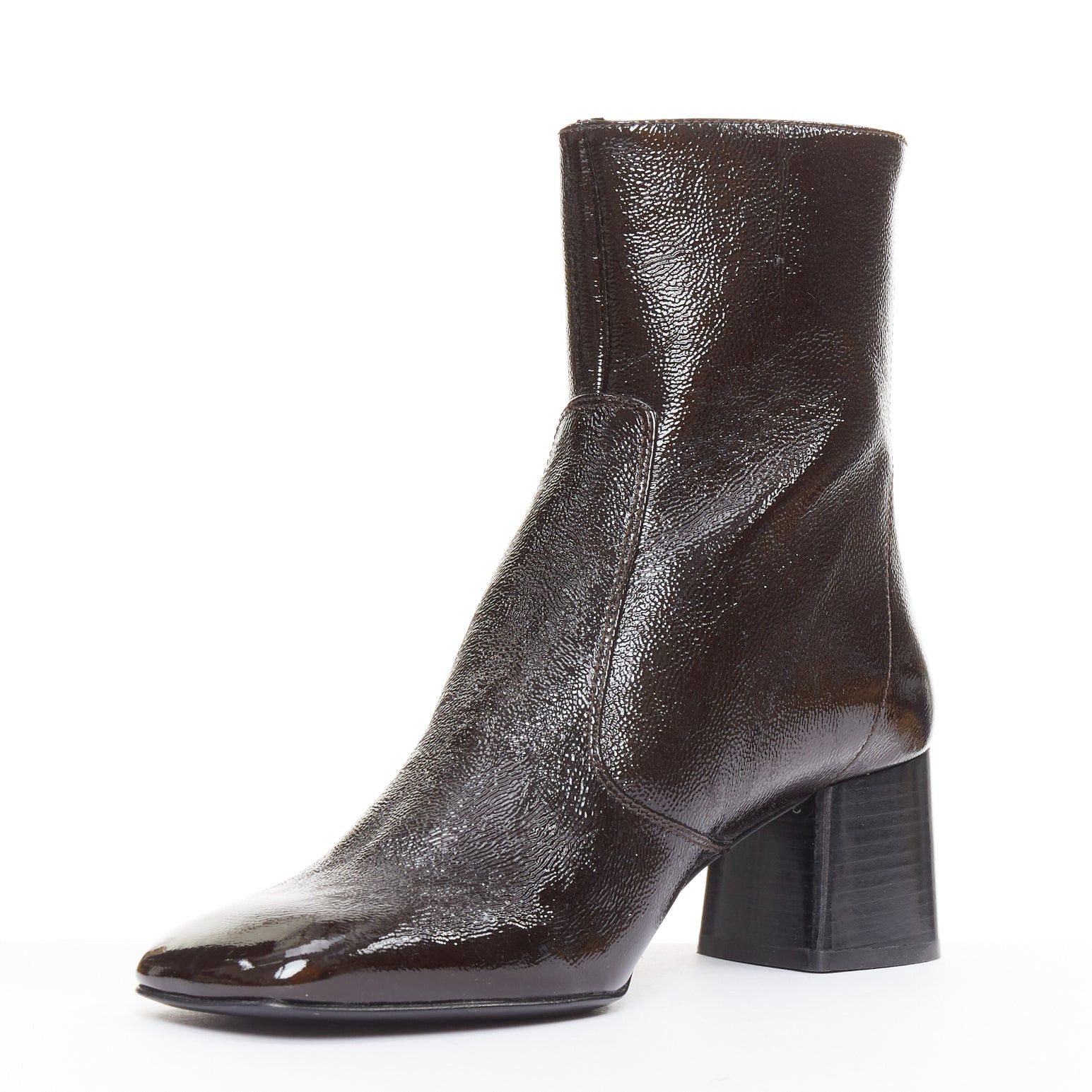 Sandro SANDRO chocolate cracked cow leather square toe block heel ankle boots EU38 Size US 8 / IT 38 - 4 Thumbnail