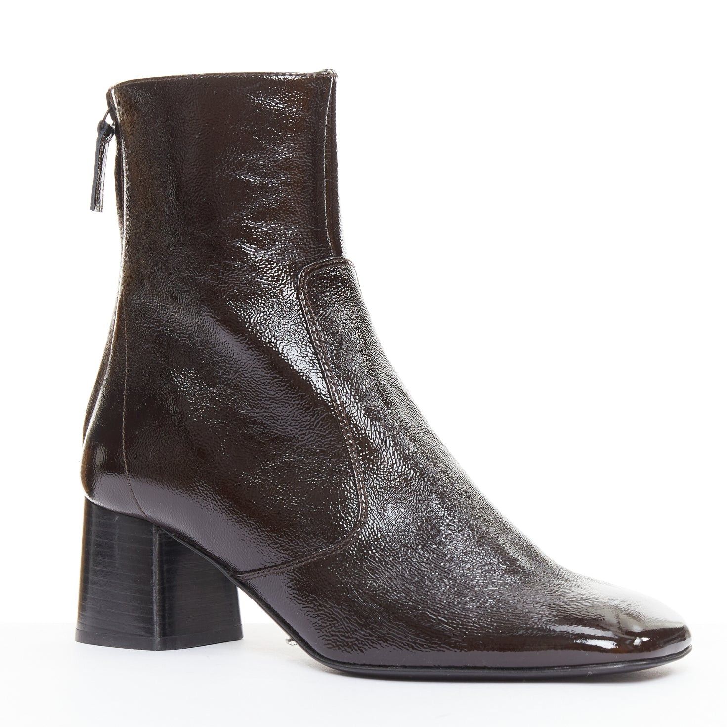 Sandro SANDRO chocolate cracked cow leather square toe block heel ankle boots EU38 Size US 8 / IT 38 - 2 Thumbnail