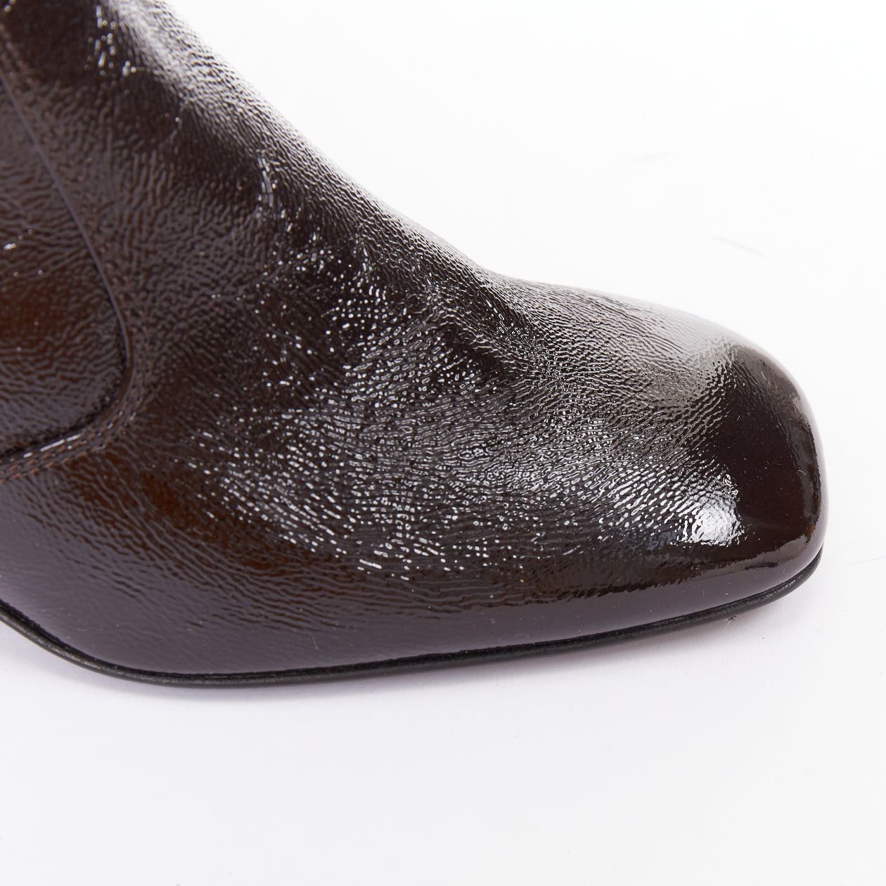 Sandro SANDRO chocolate cracked cow leather square toe block heel ankle boots EU38 Size US 8 / IT 38 - 7 Thumbnail