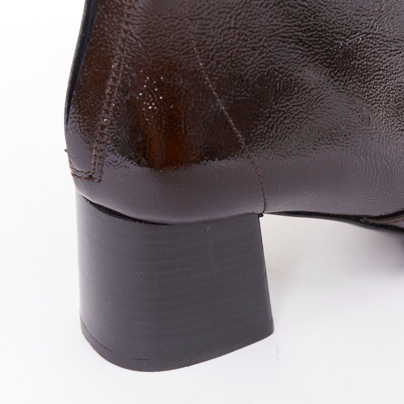 Sandro SANDRO chocolate cracked cow leather square toe block heel ankle boots EU38 Size US 8 / IT 38 - 8 Thumbnail