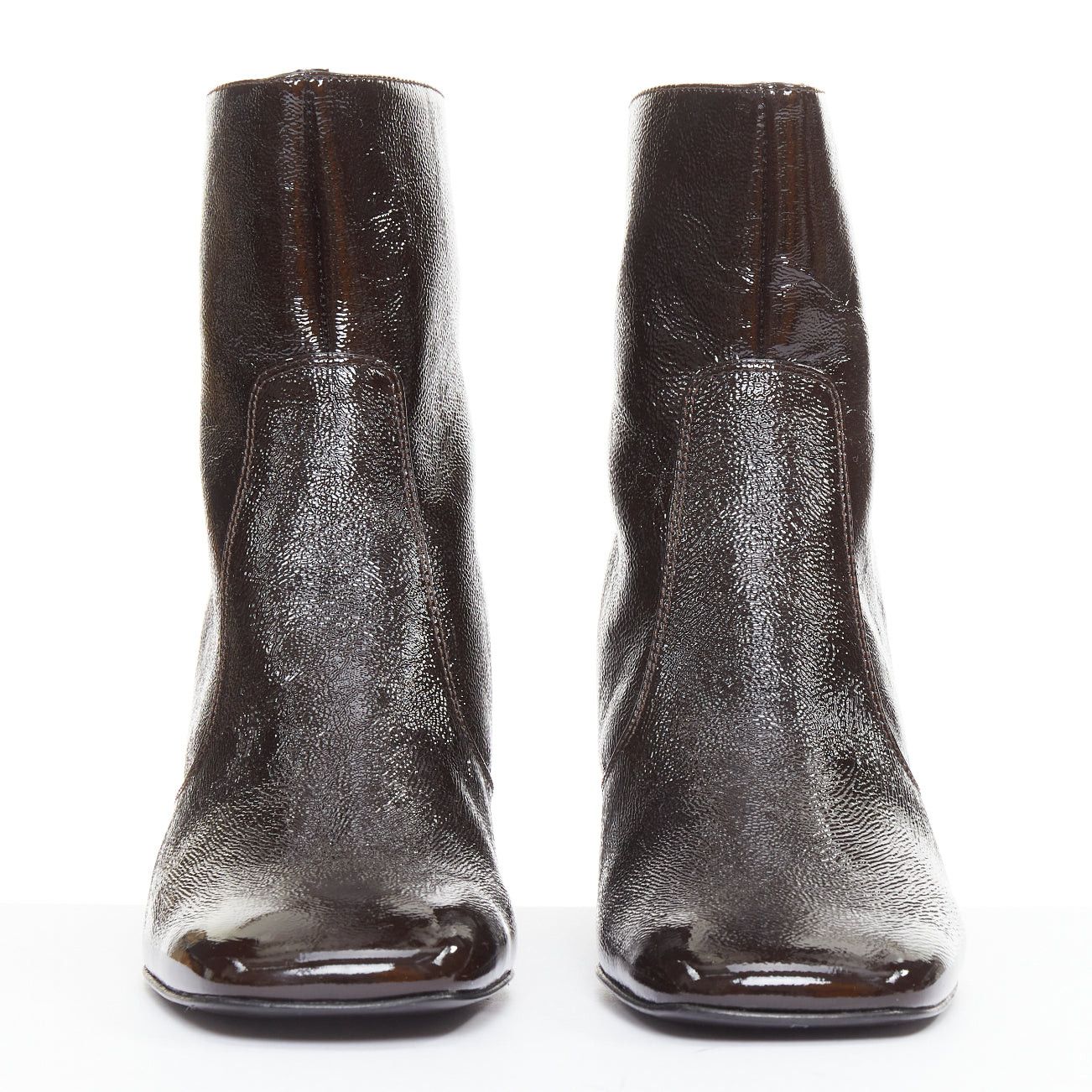Sandro SANDRO chocolate cracked cow leather square toe block heel ankle boots EU38 Size US 8 / IT 38 - 3 Thumbnail