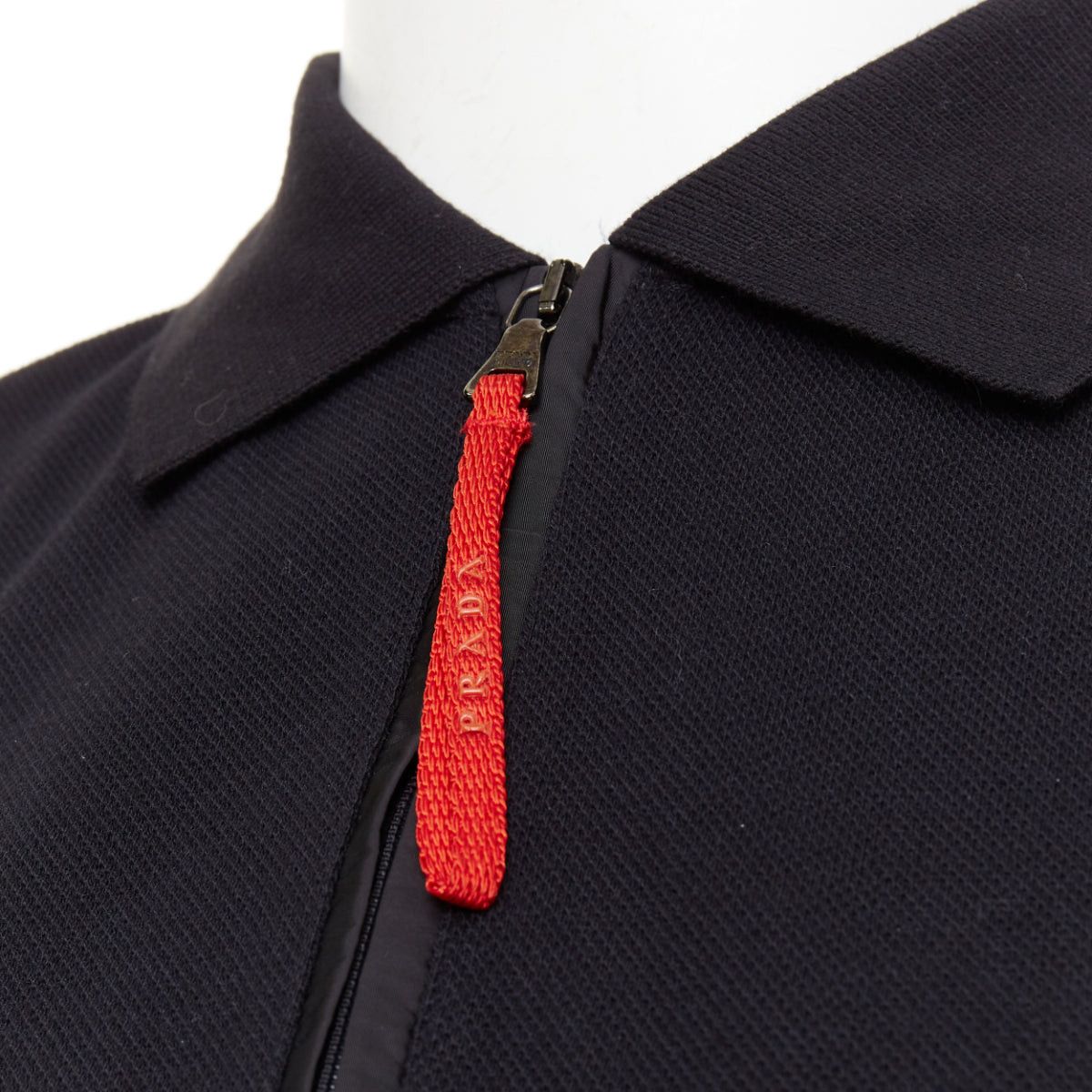 Prada PRADA Linea Rossa black cotton pique red pull half zip polo shirt L Size US L / EU 52-54 / 3 - 2 Thumbnail