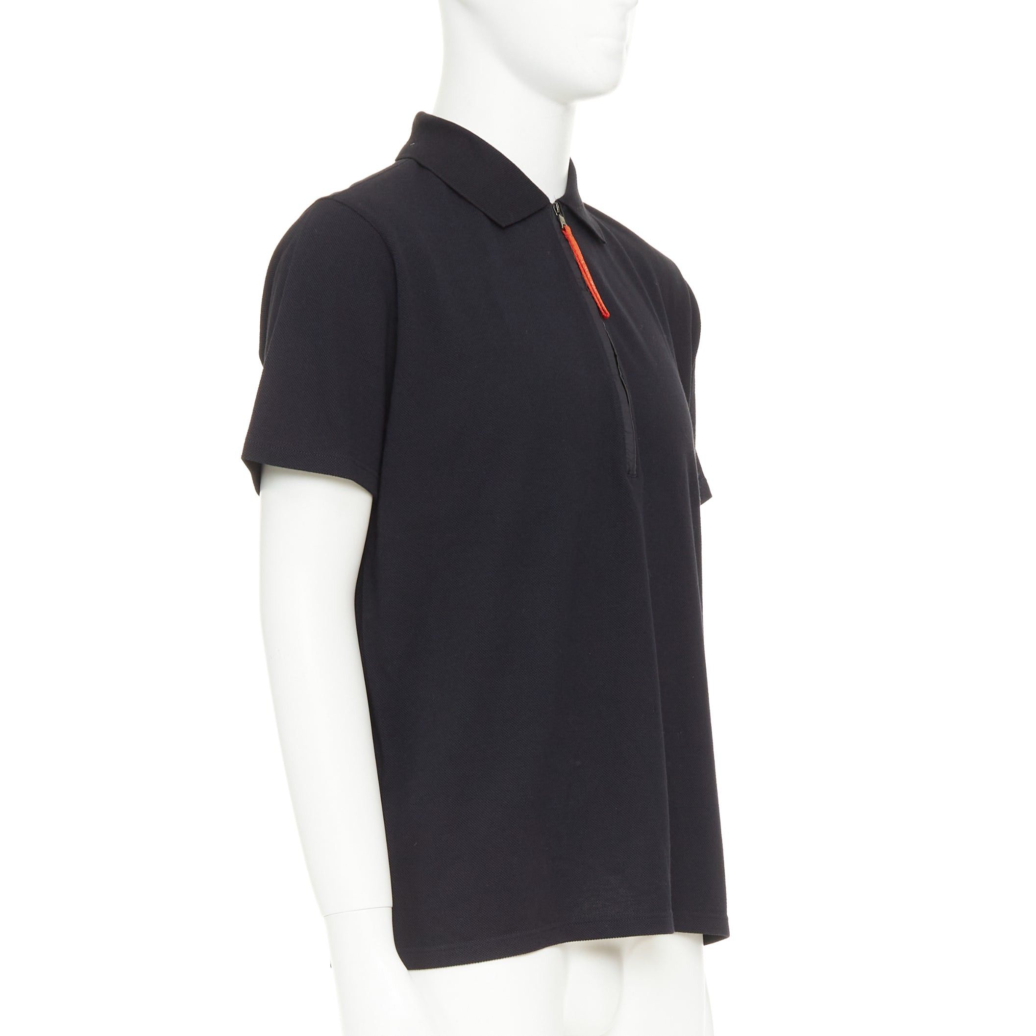 Prada PRADA Linea Rossa black cotton pique red pull half zip polo shirt L Size US L / EU 52-54 / 3 - 3 Thumbnail