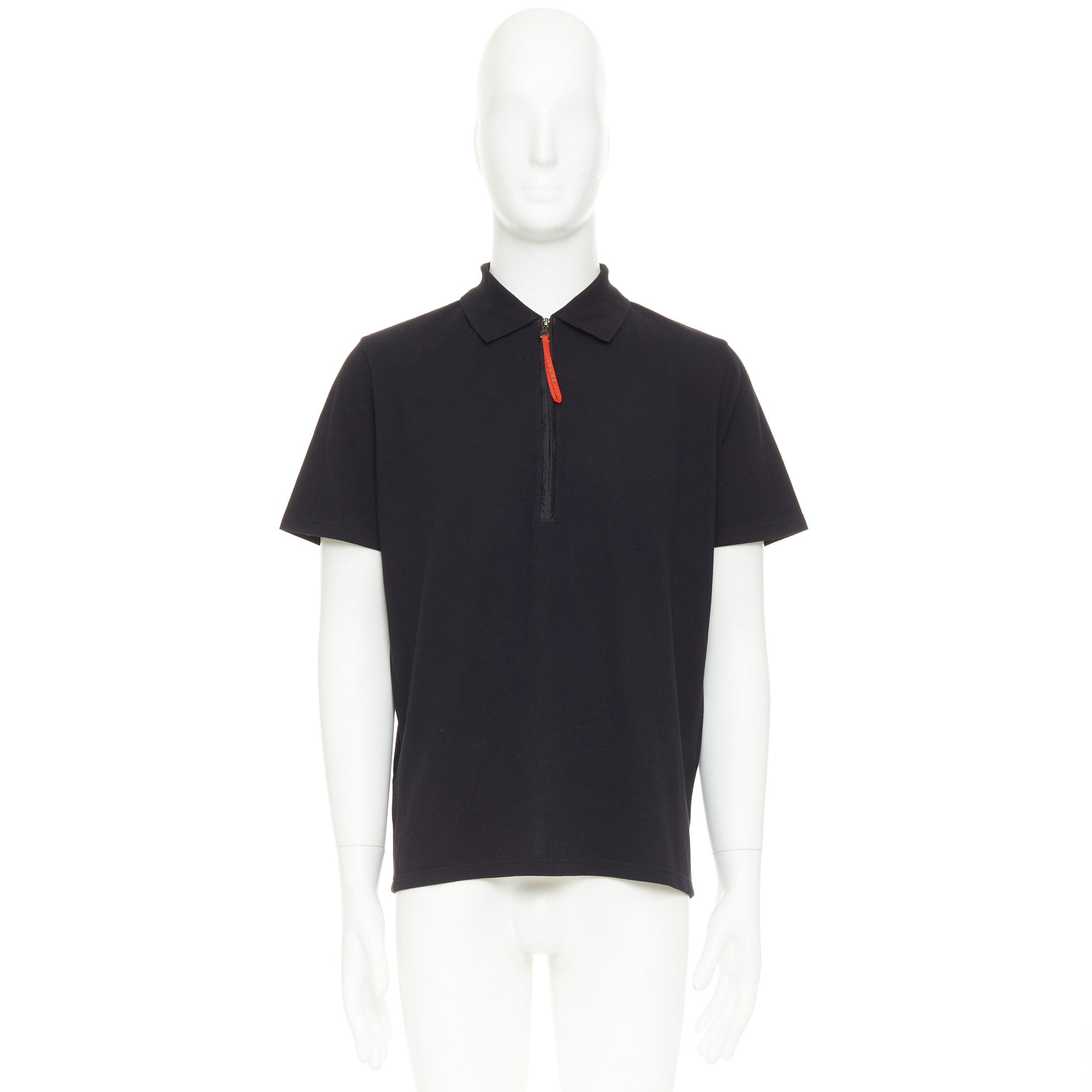 Prada PRADA Linea Rossa black cotton pique red pull half zip polo shirt L Size US L / EU 52-54 / 3 - 9 Thumbnail