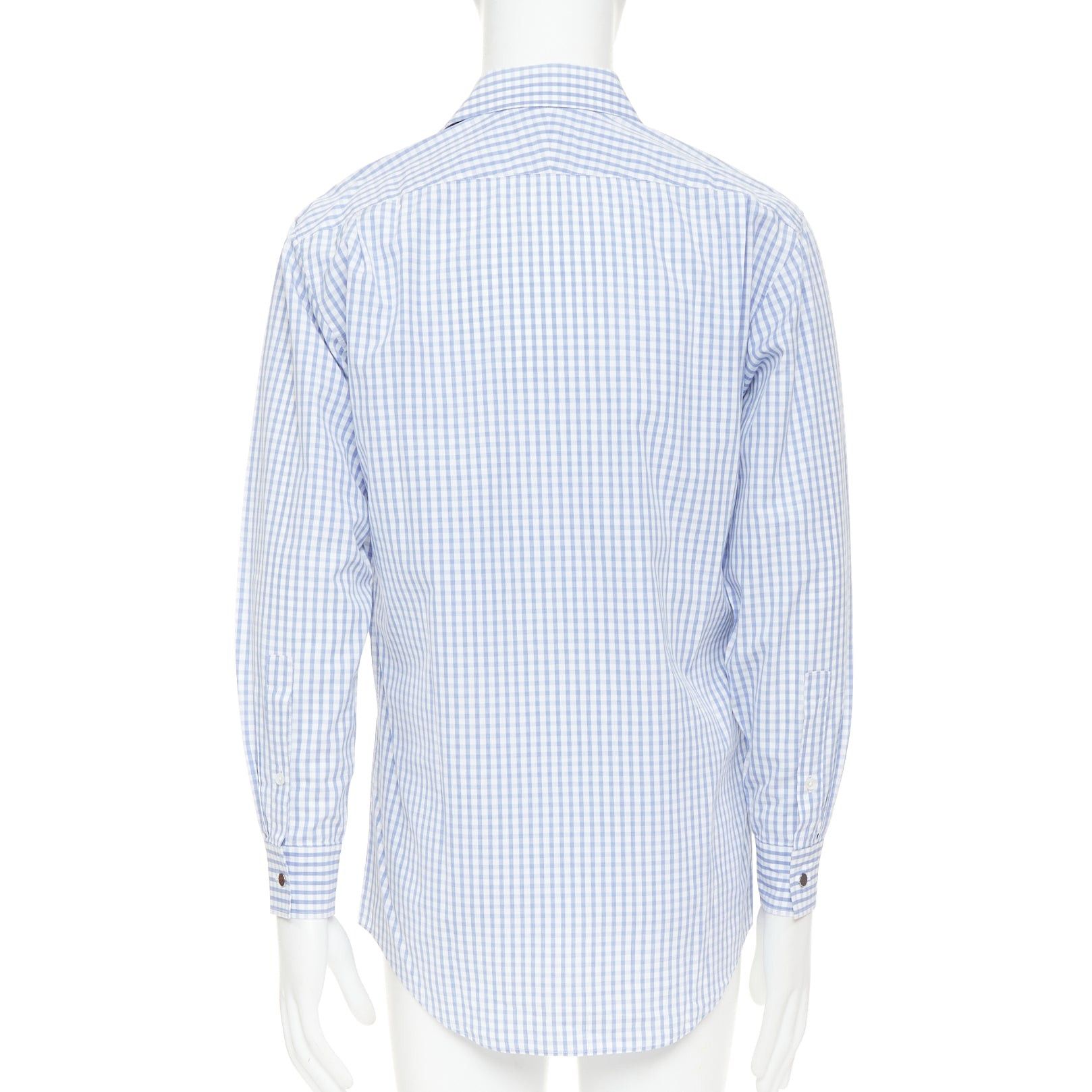 Hermes HERMES blue white checked 100% cotton made in france collared long sleeve shirt EU39 M Size US M / EU 48-50 / 2 - 5 Thumbnail