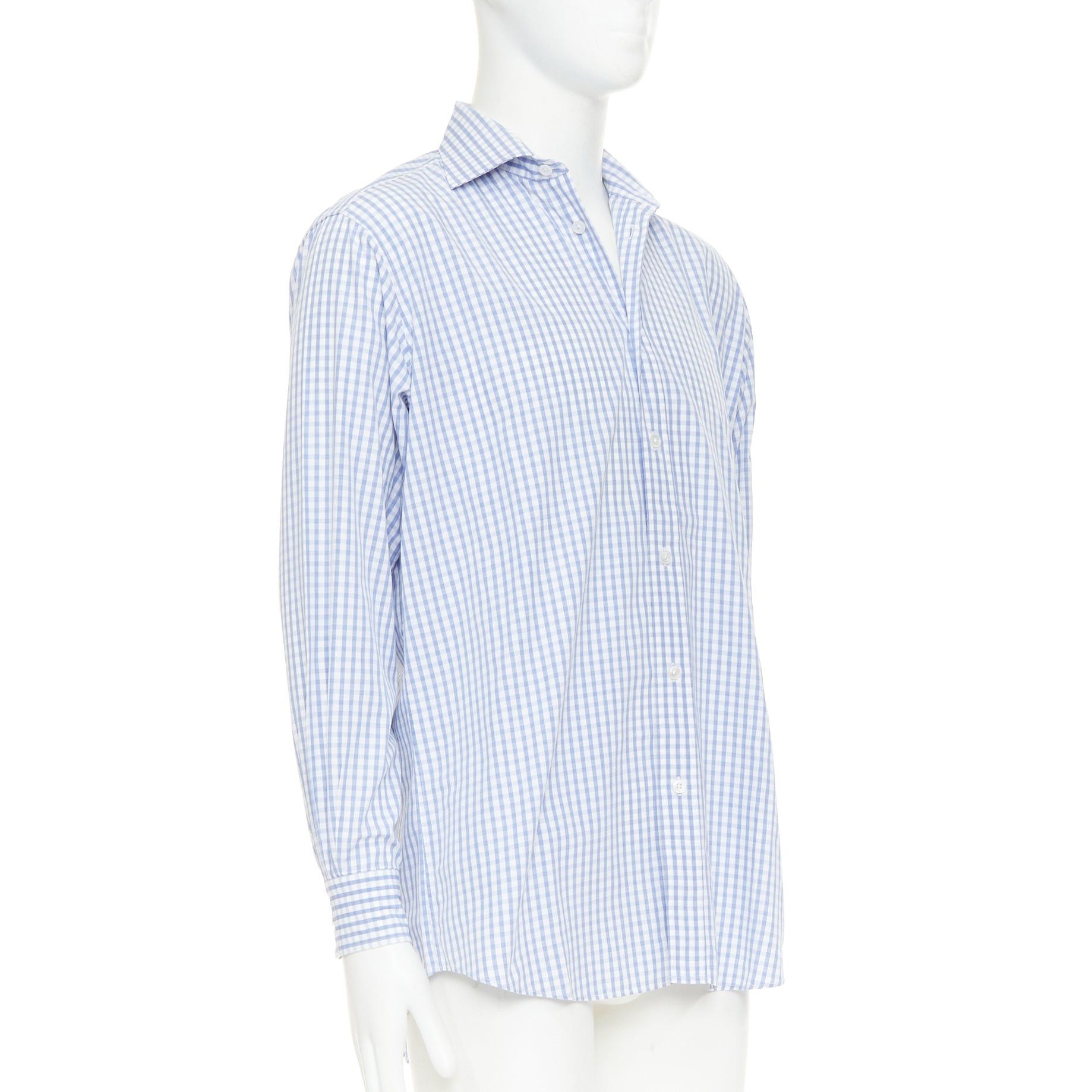 Hermes HERMES blue white checked 100% cotton made in france collared long sleeve shirt EU39 M Size US M / EU 48-50 / 2 - 3 Thumbnail