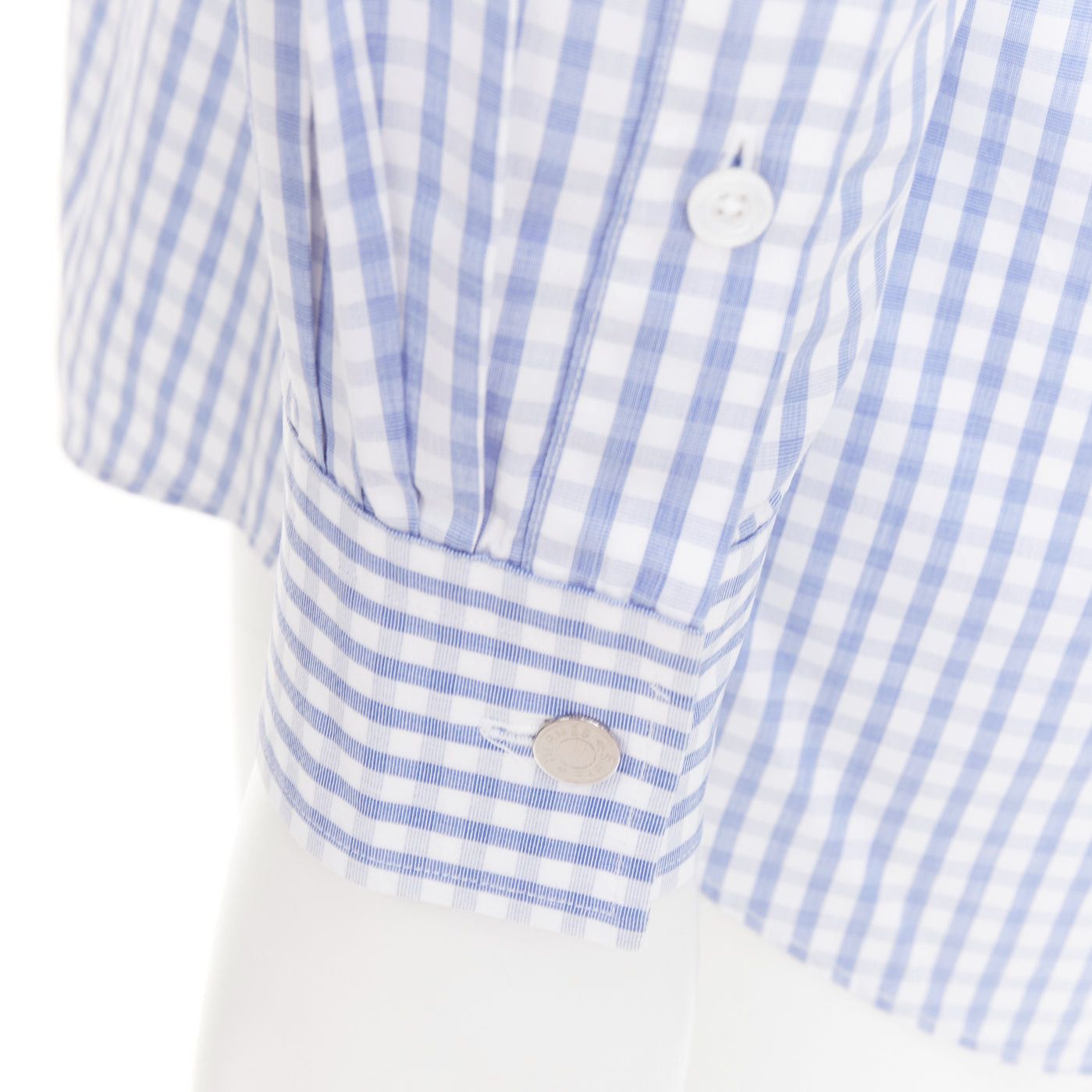 Hermes HERMES blue white checked 100% cotton made in france collared long sleeve shirt EU39 M Size US M / EU 48-50 / 2 - 2 Thumbnail