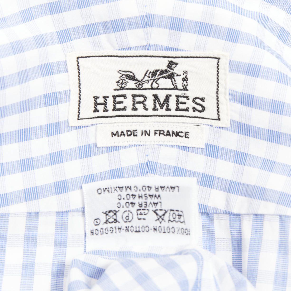 Hermes HERMES blue white checked 100% cotton made in france collared long sleeve shirt EU39 M Size US M / EU 48-50 / 2 - 8 Thumbnail