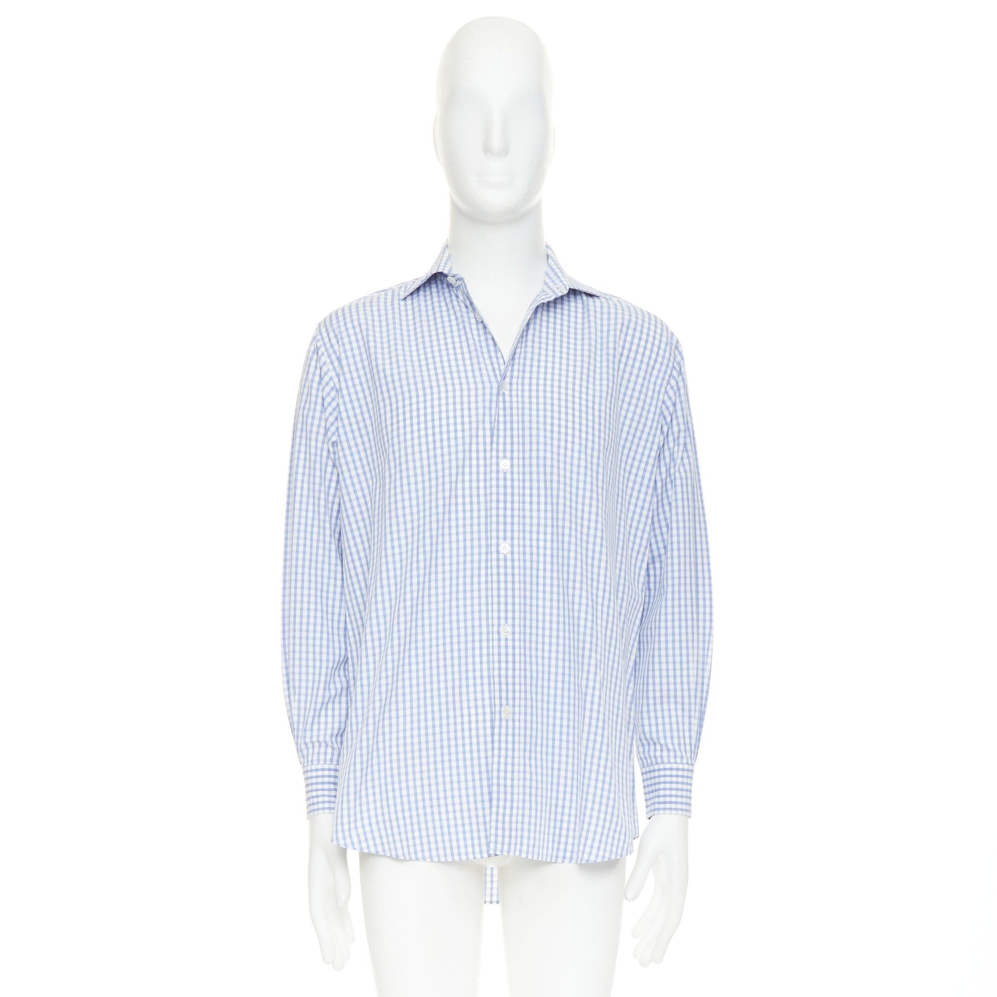 Hermes HERMES blue white checked 100% cotton made in france collared long sleeve shirt EU39 M Size US M / EU 48-50 / 2 - 9 Thumbnail
