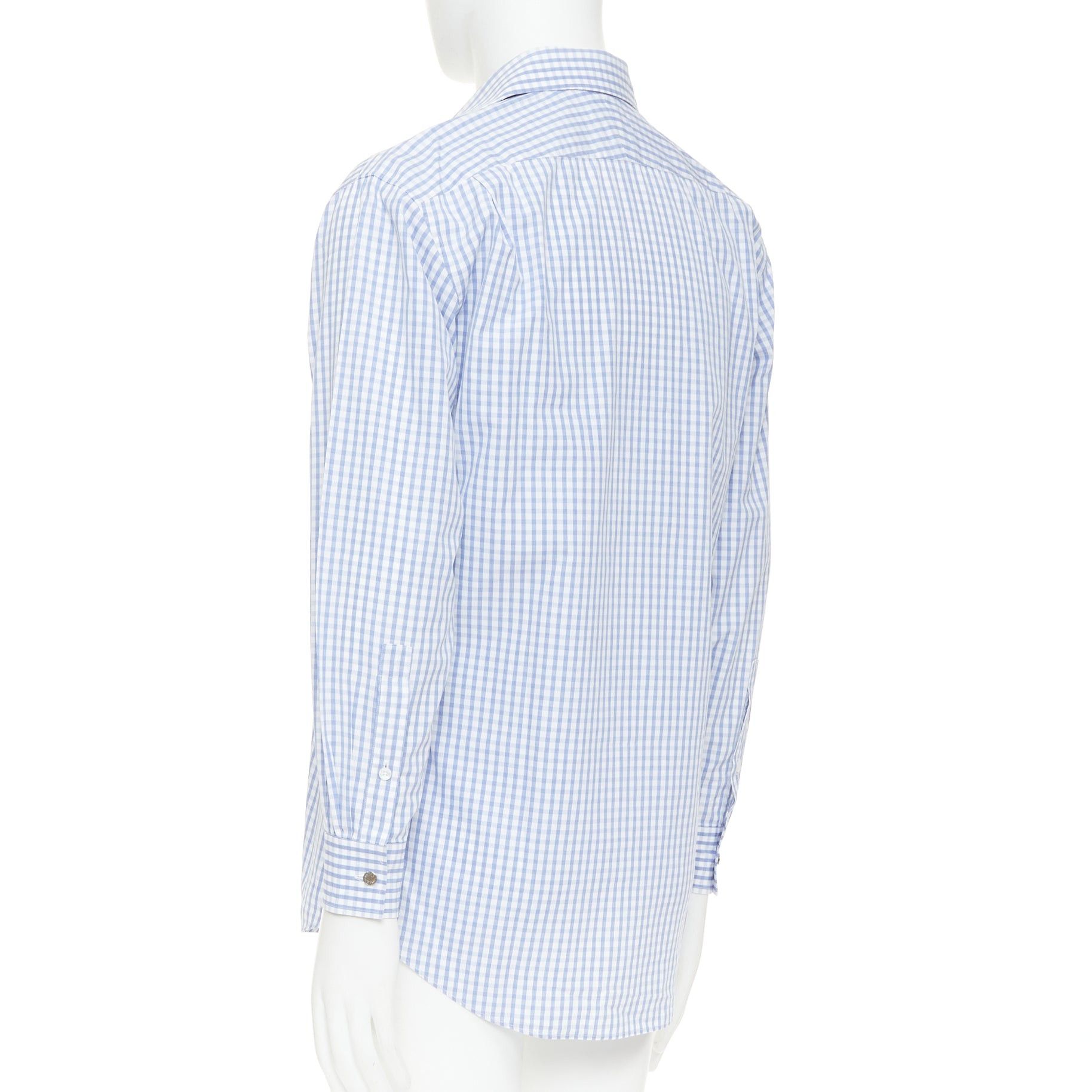 Hermes HERMES blue white checked 100% cotton made in france collared long sleeve shirt EU39 M Size US M / EU 48-50 / 2 - 6 Thumbnail