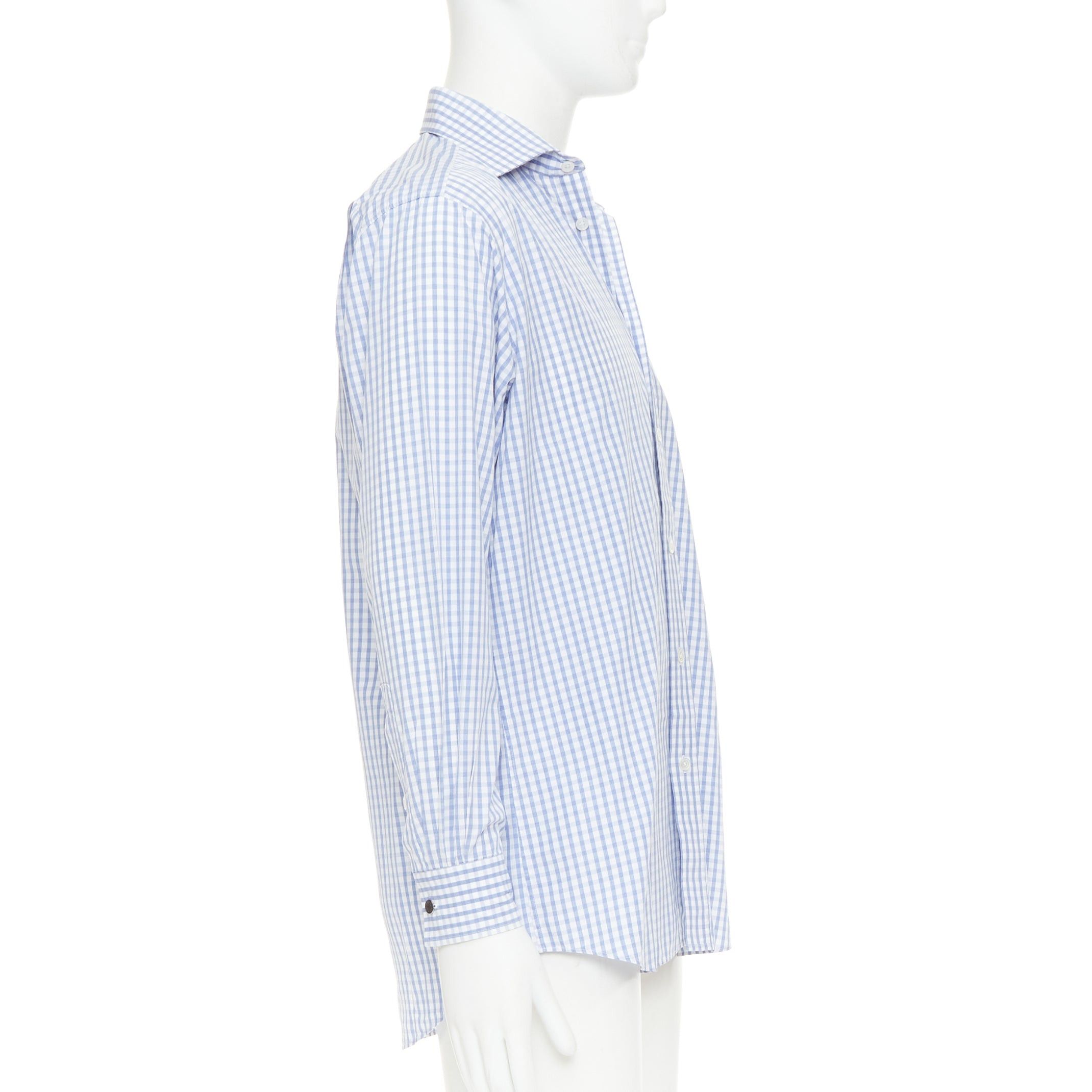 Hermes HERMES blue white checked 100% cotton made in france collared long sleeve shirt EU39 M Size US M / EU 48-50 / 2 - 4 Thumbnail