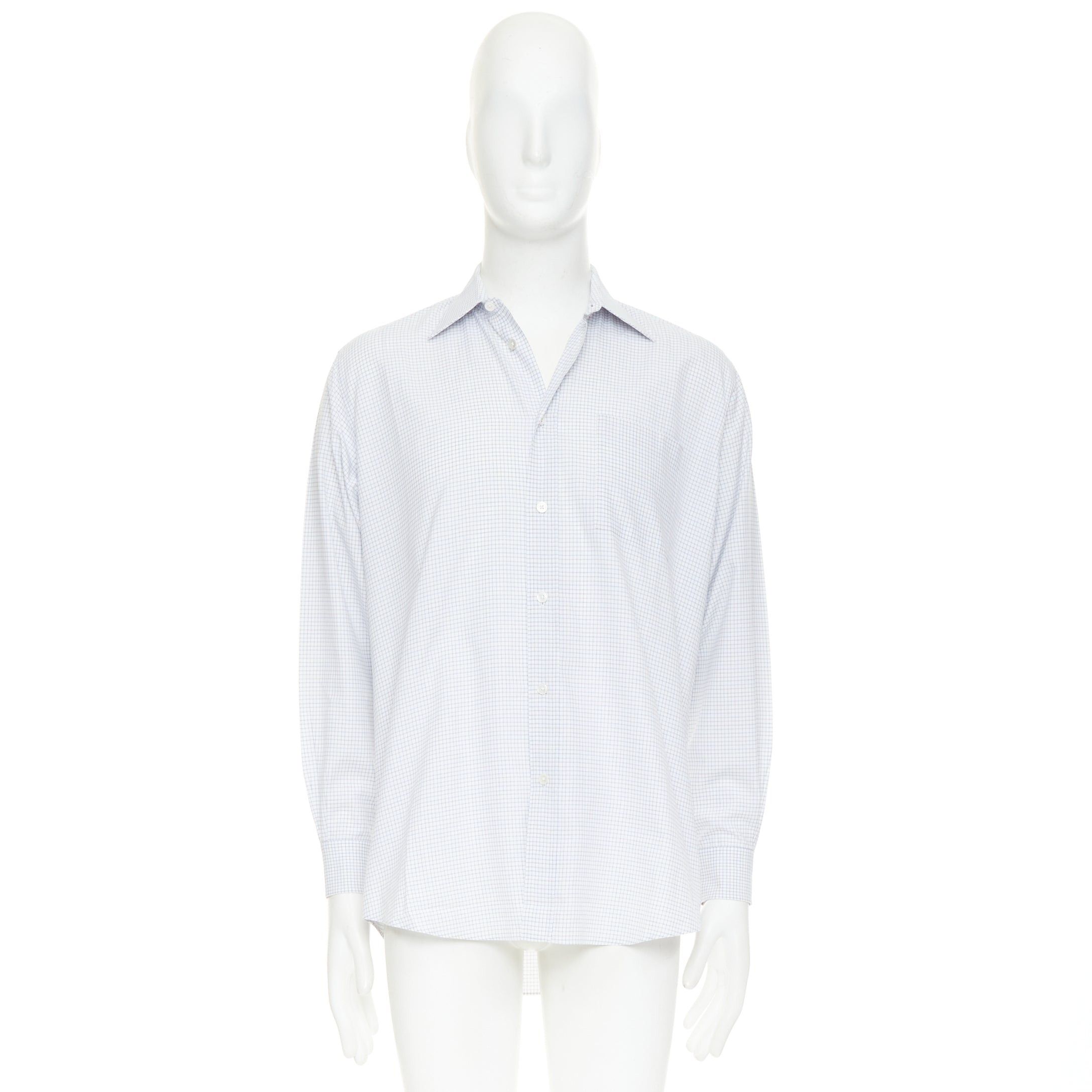 Hermes HERMES white blue small checked cotton collared shirt EU39 M Size US M / EU 48-50 / 2 - 9 Thumbnail