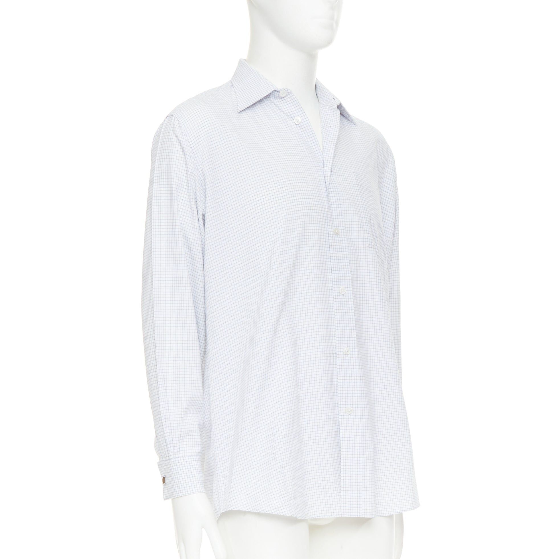 Hermes HERMES white blue small checked cotton collared shirt EU39 M Size US M / EU 48-50 / 2 - 3 Thumbnail