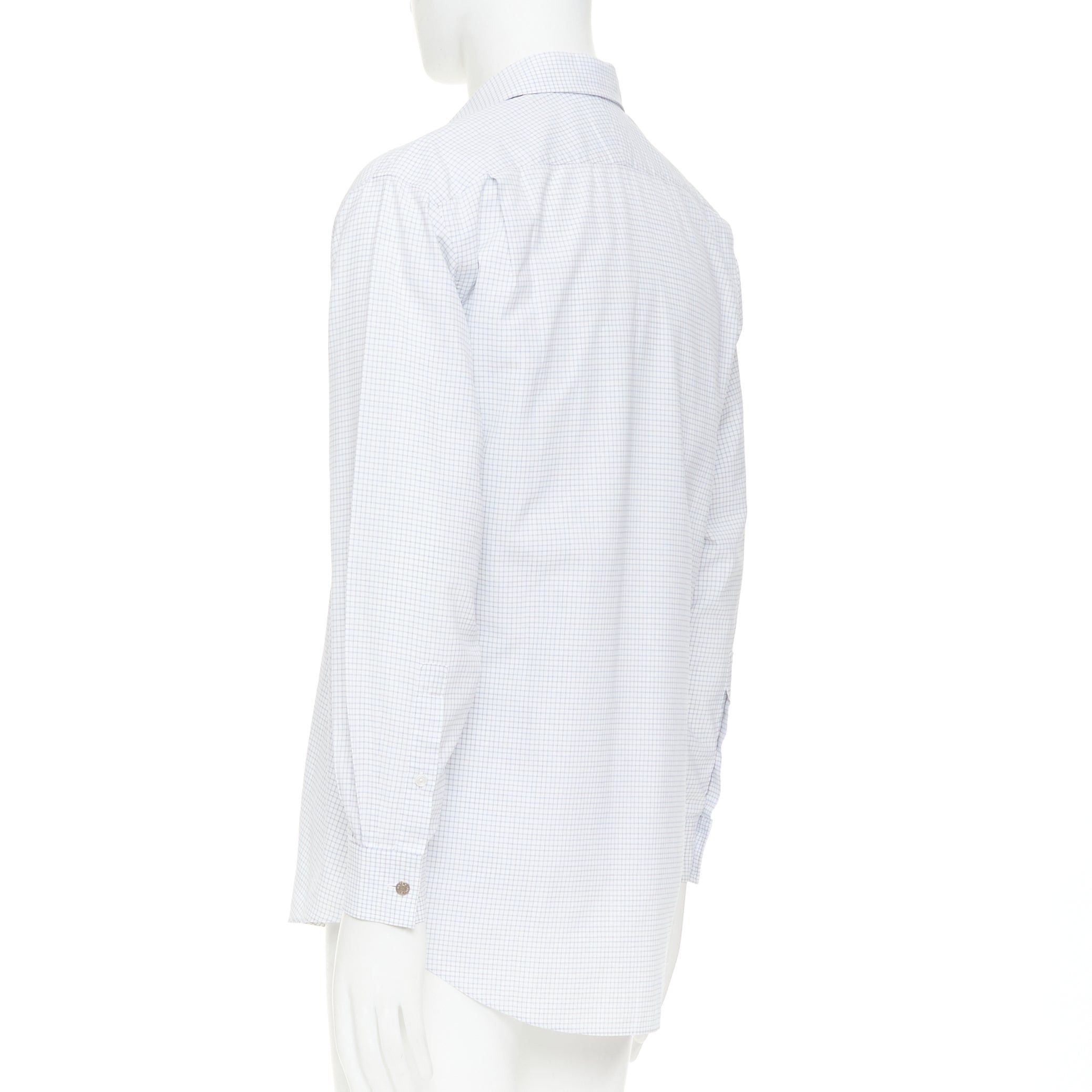 Hermes HERMES white blue small checked cotton collared shirt EU39 M Size US M / EU 48-50 / 2 - 6 Thumbnail