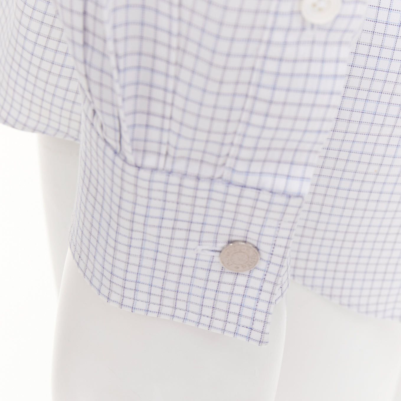 Hermes HERMES white blue small checked cotton collared shirt EU39 M Size US M / EU 48-50 / 2 - 2 Thumbnail