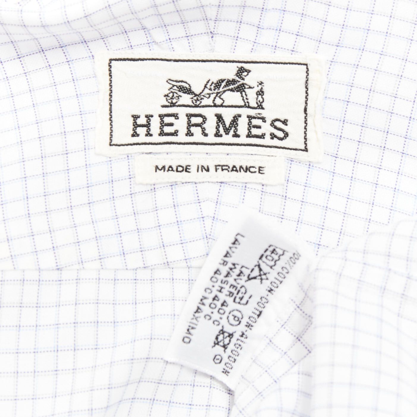 Hermes HERMES white blue small checked cotton collared shirt EU39 M Size US M / EU 48-50 / 2 - 8 Thumbnail