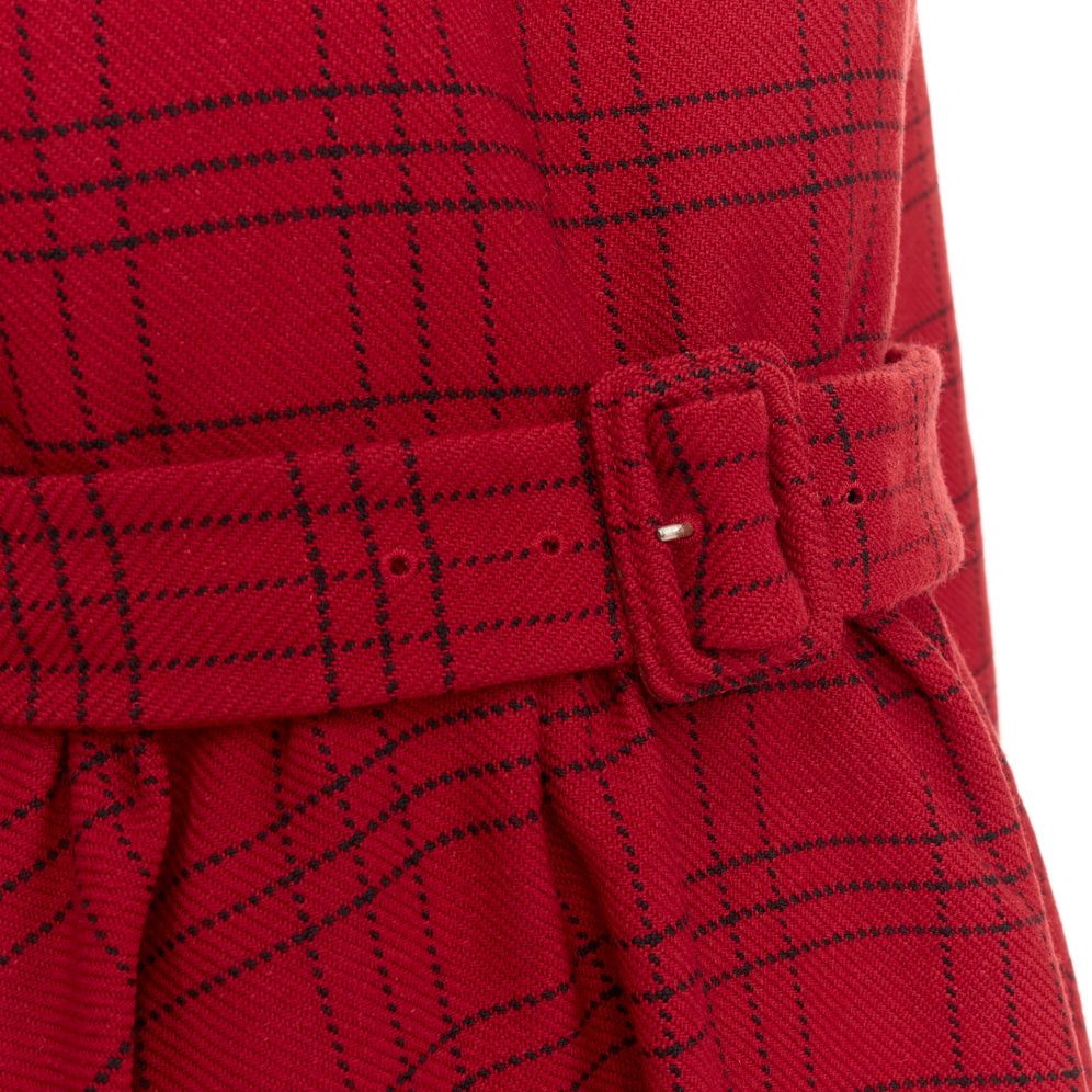 Dior CHRISTIAN DIOR 2018 red plaid check virgin wool belted A-line dress FR36 S Size S / US 4 / IT 40 - 2 Thumbnail