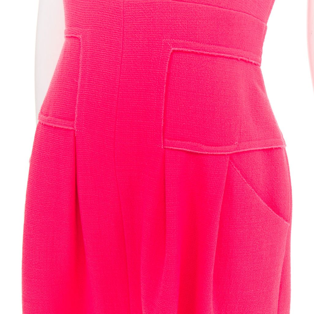 Oscar De La Renta OSCAR DE LA RENTA F10 pink 100% wool panelled round neck pleated A-line dress US2 S Size S / US 4 / IT 40 - 7 Thumbnail